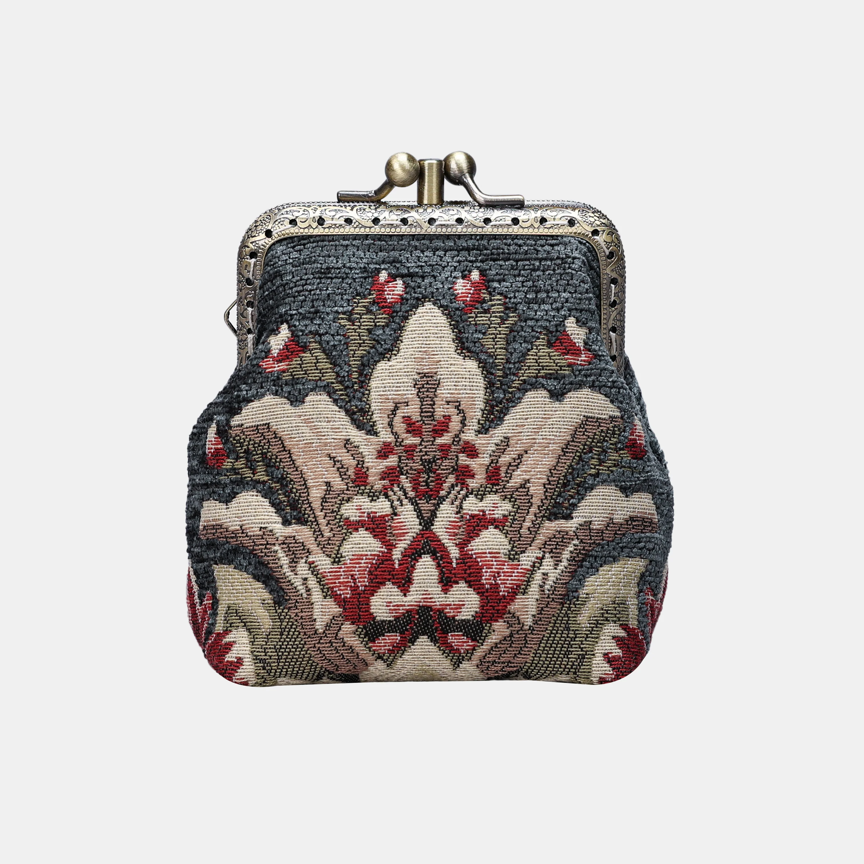 Baroque Floral Green Gray Double Kiss Clasp Coin Purse - Image 2