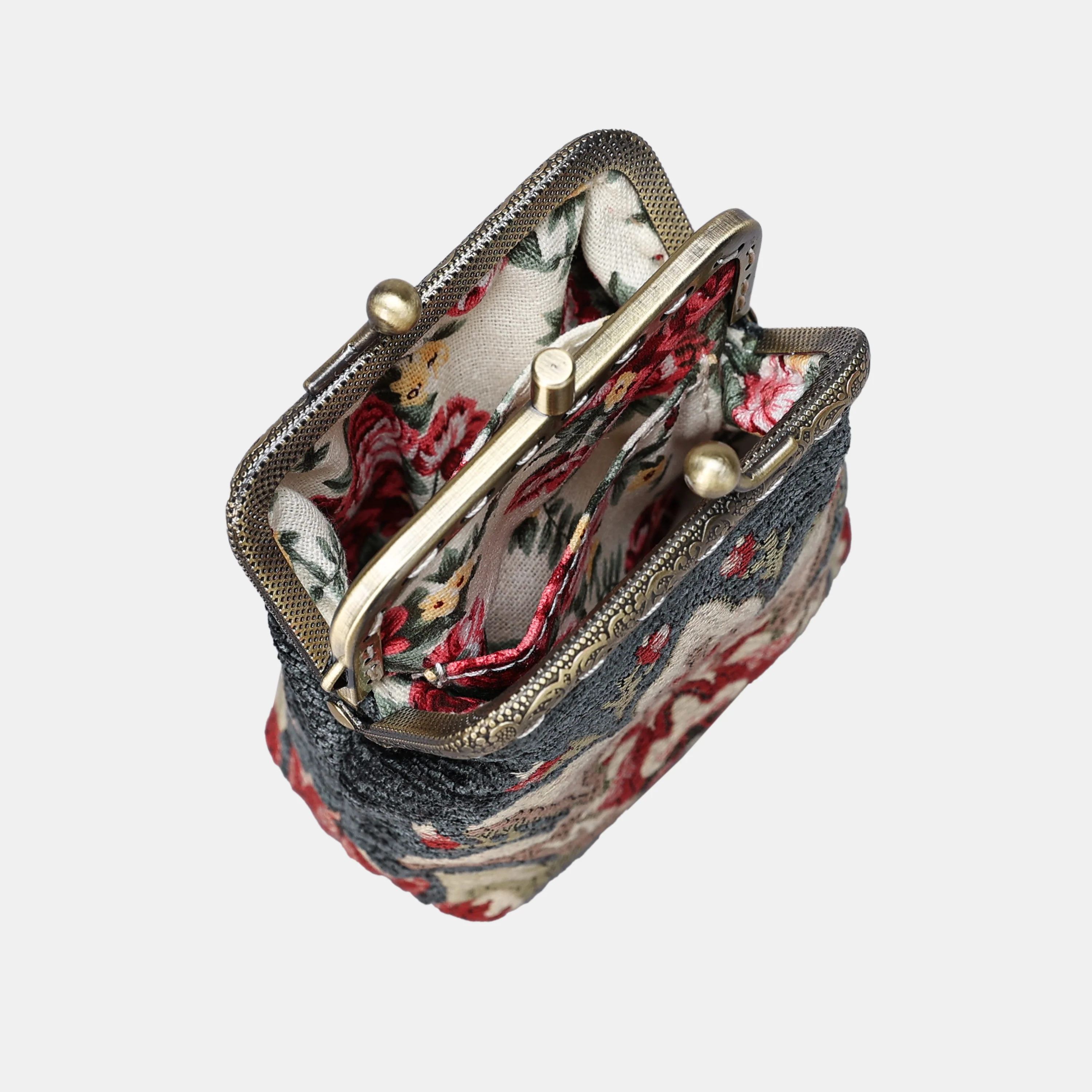 Baroque Floral Green Gray Double Kiss Clasp Coin Purse - Image 6