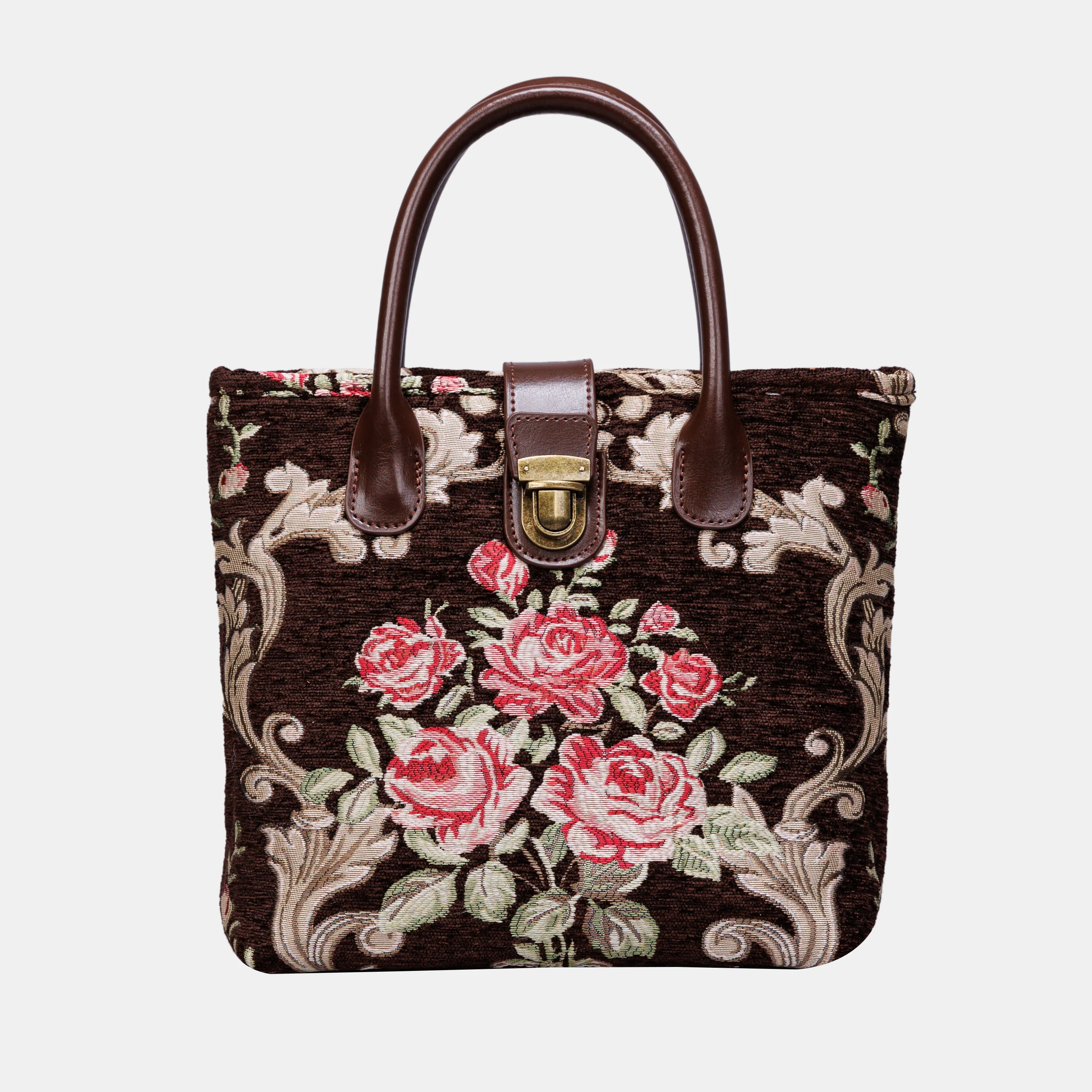 Baroque Garden Brown Tuck Lock Carpet Satchel