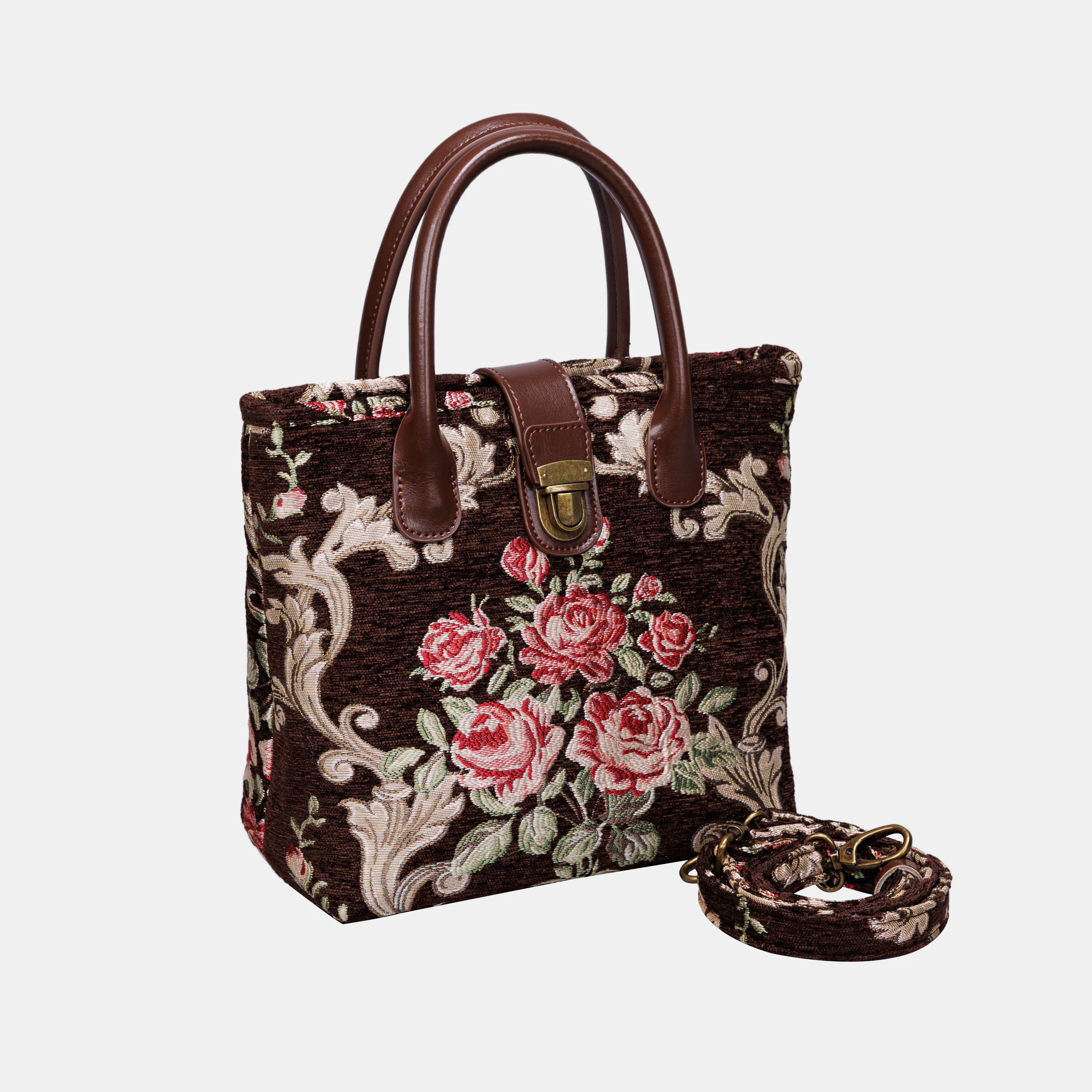 Baroque Garden Brown Tuck Lock Carpet Satchel - Image 2