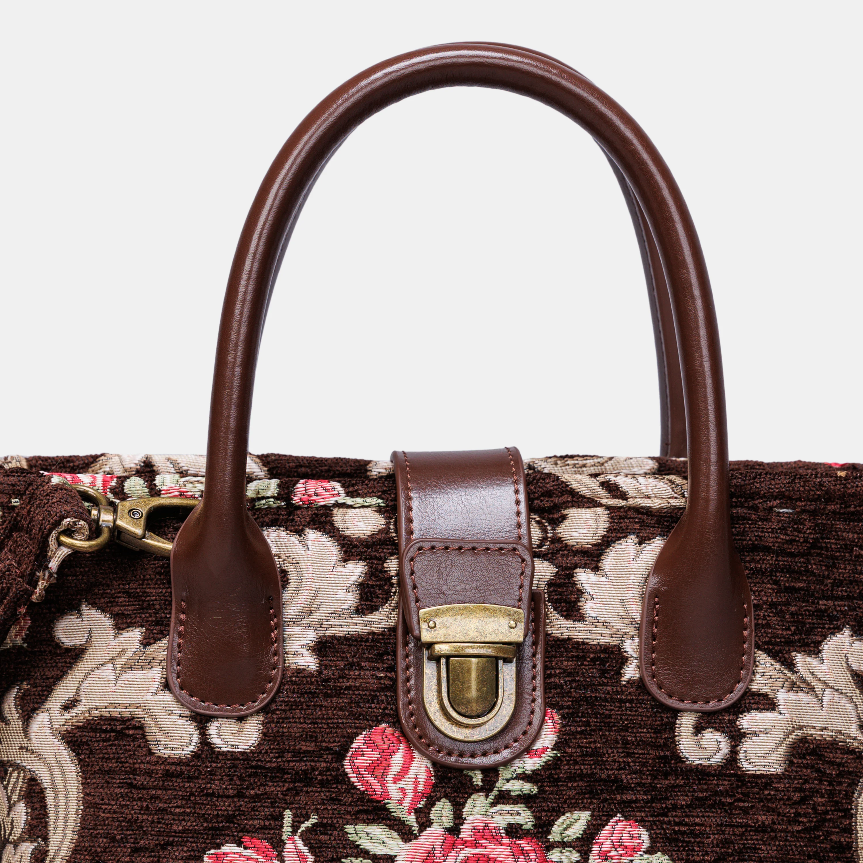 Baroque Garden Brown Tuck Lock Carpet Satchel - Image 3
