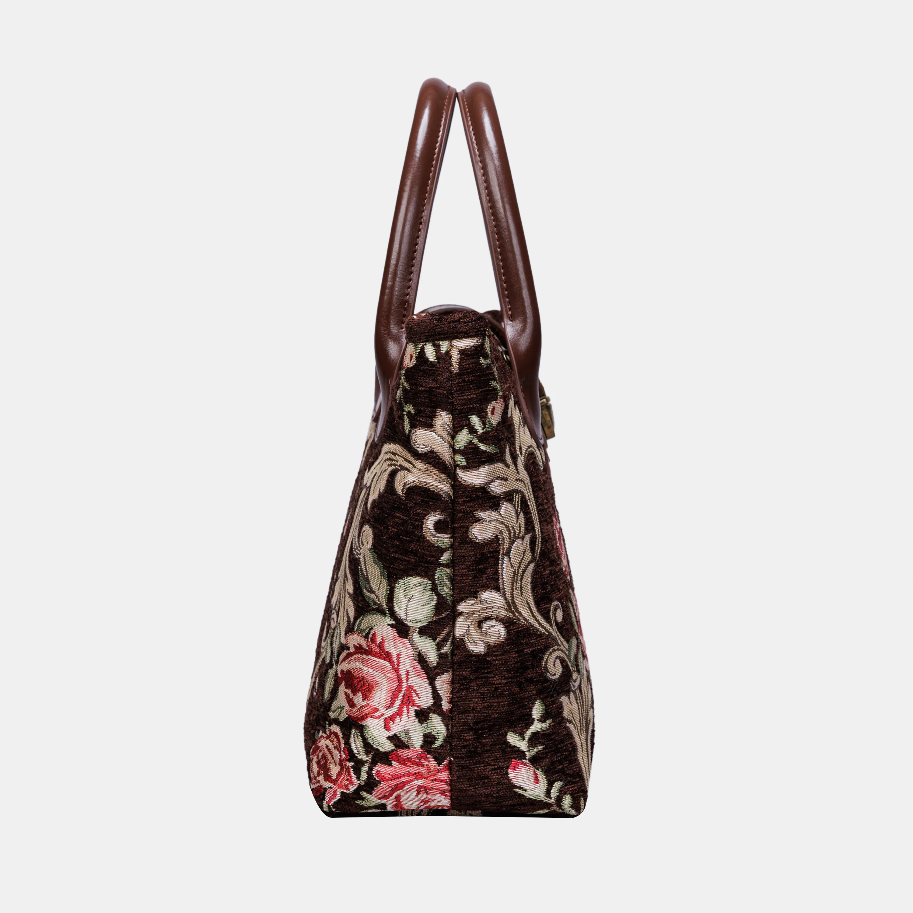Baroque Garden Brown Tuck Lock Carpet Satchel - Image 4