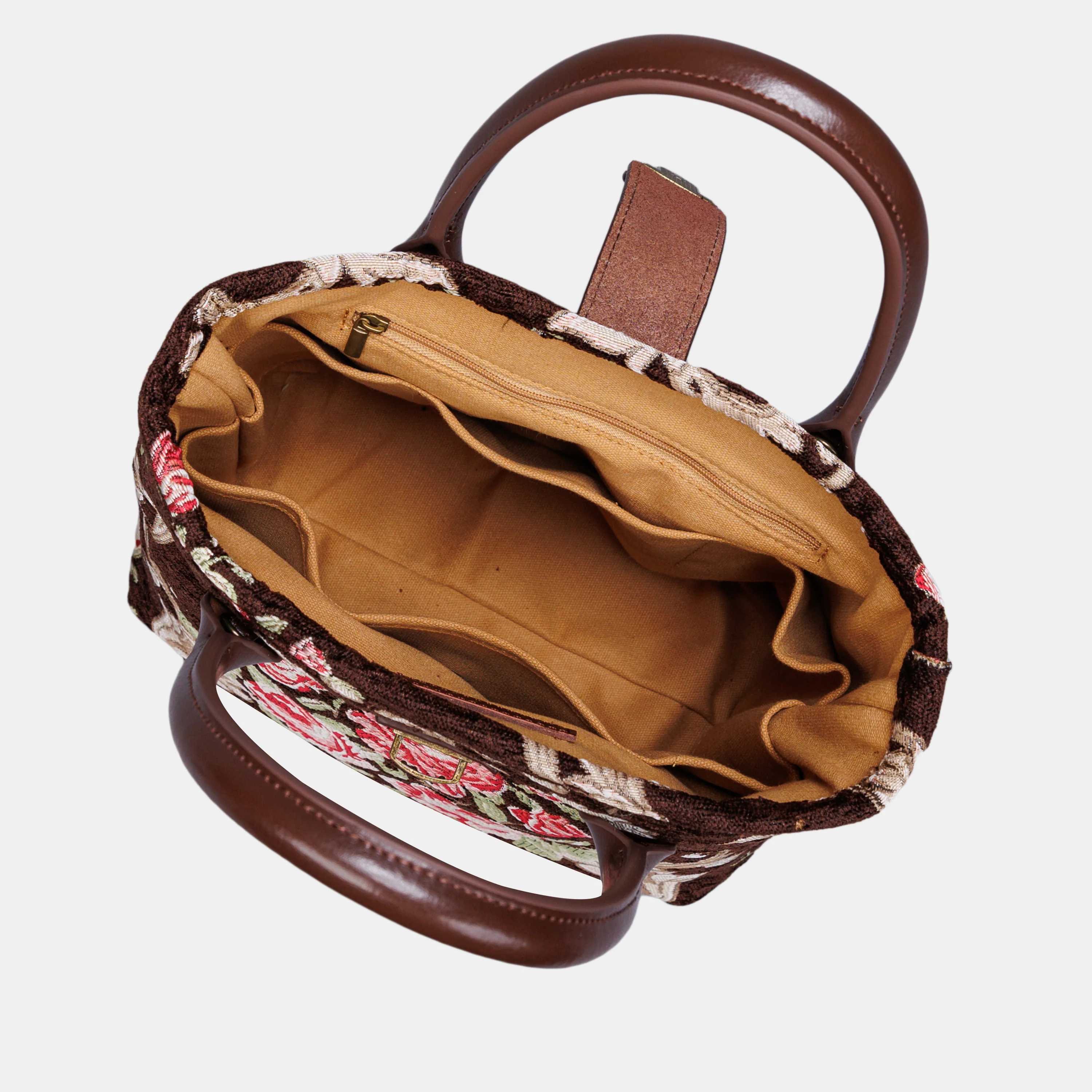 Baroque Garden Brown Tuck Lock Carpet Satchel - Image 6