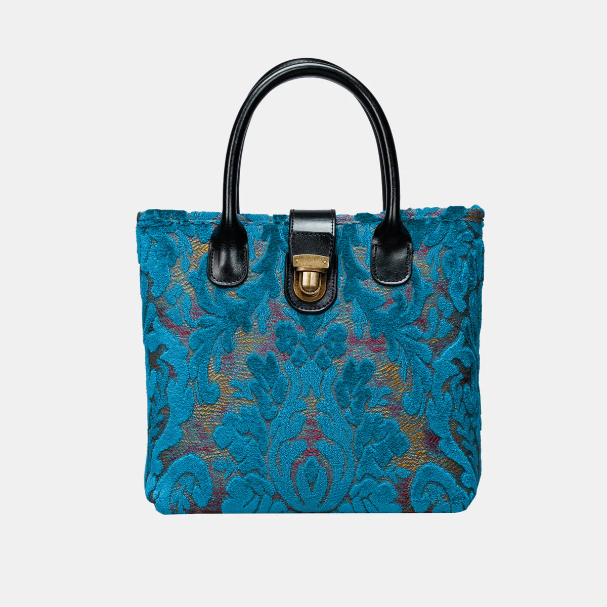 Burnout Velvet Aqua Blue Tuck Lock Carpet Satchel - Image 3