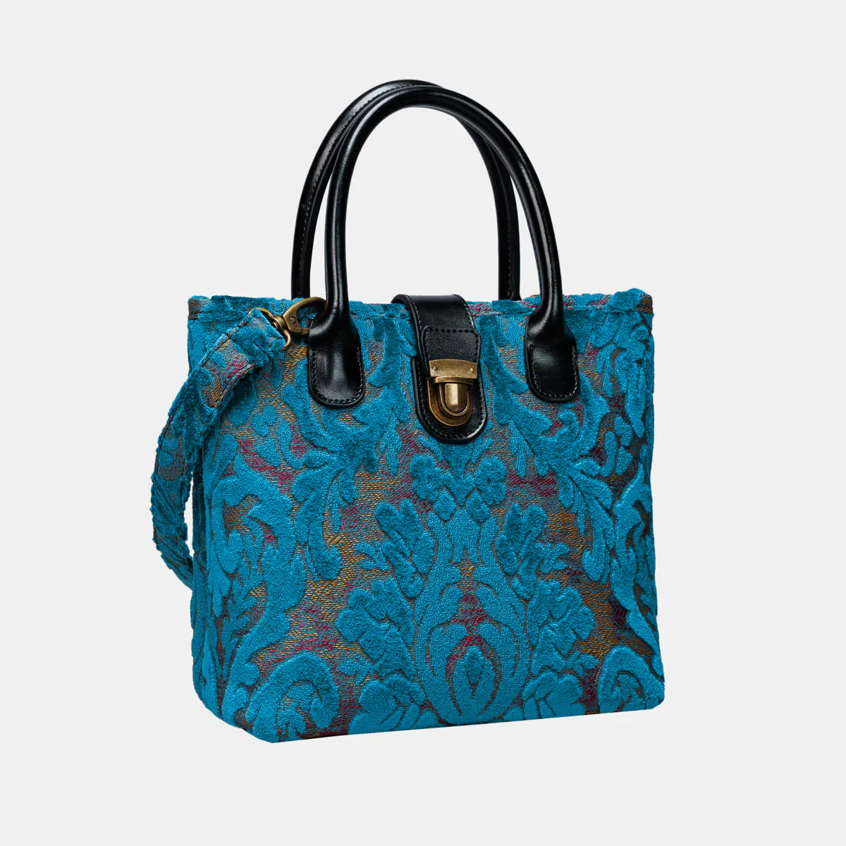 Burnout Velvet Aqua Blue Tuck Lock Carpet Satchel - Image 4