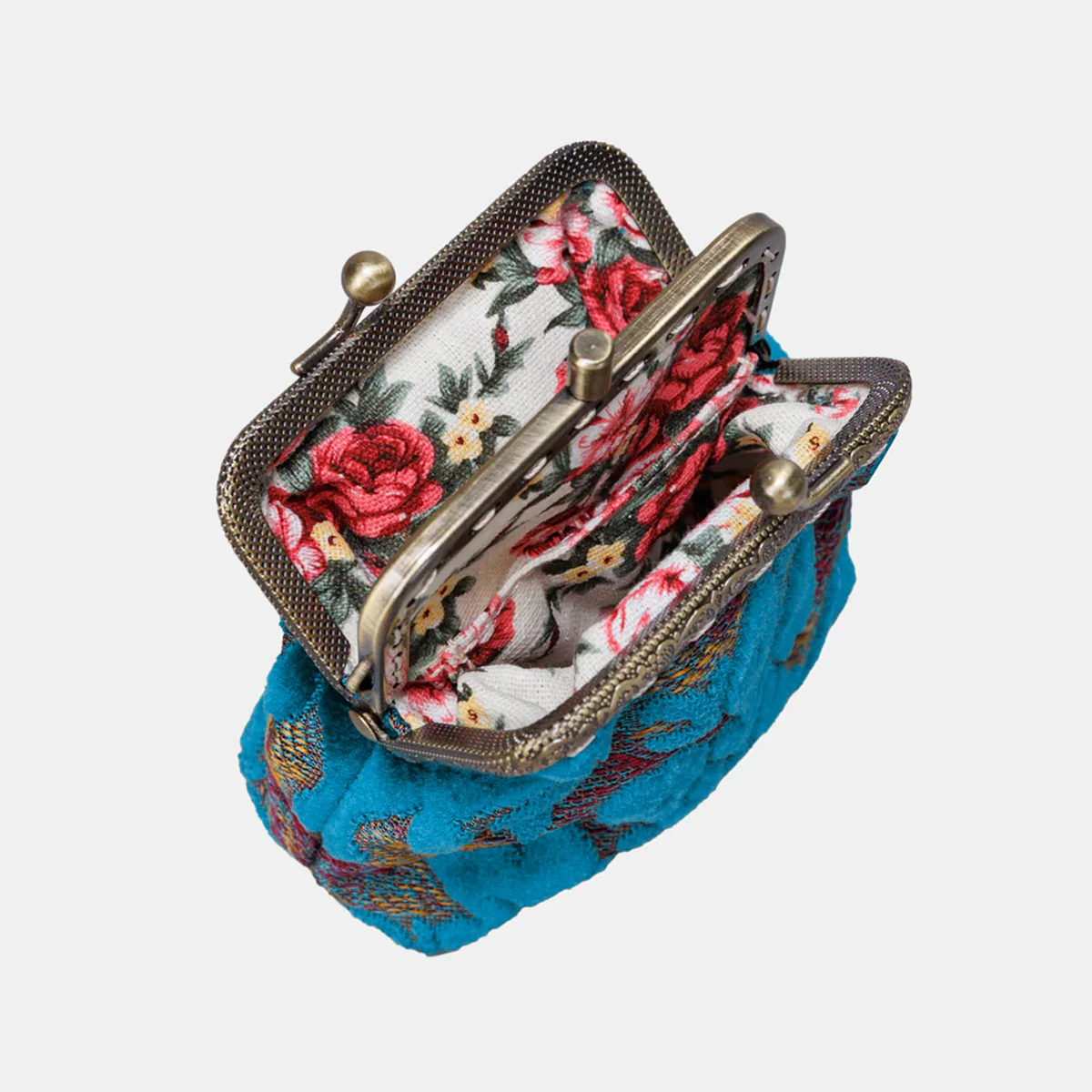 Burnout Velvet Aqua Blue Double Kiss Clasp Coin Purse - Image 3