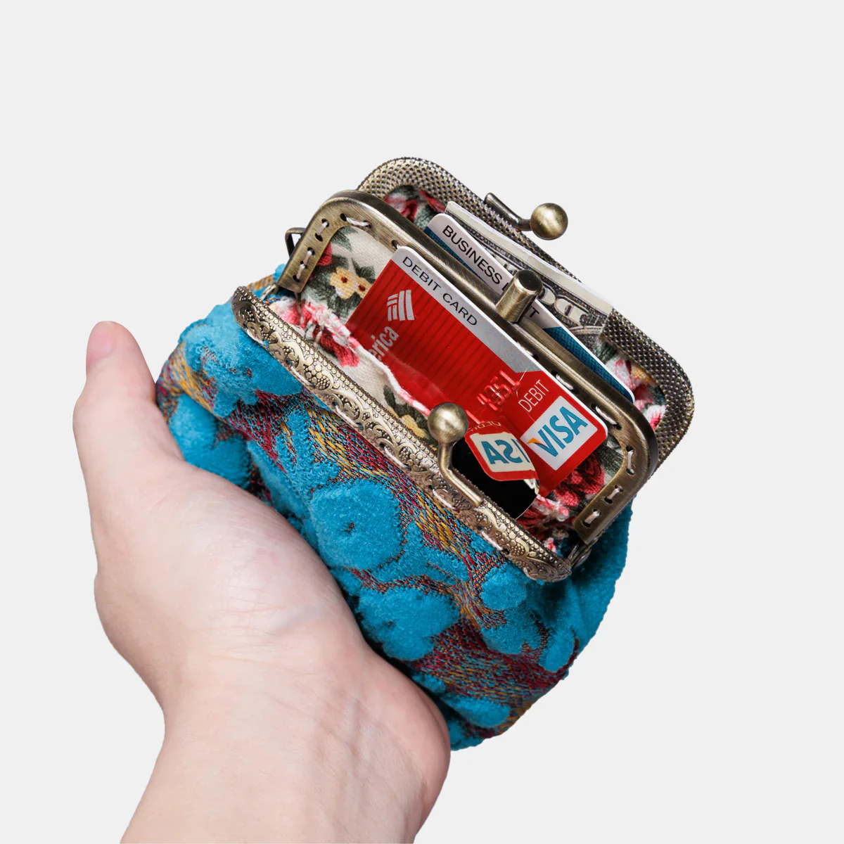 Burnout Velvet Aqua Blue Double Kiss Clasp Coin Purse - Image 4