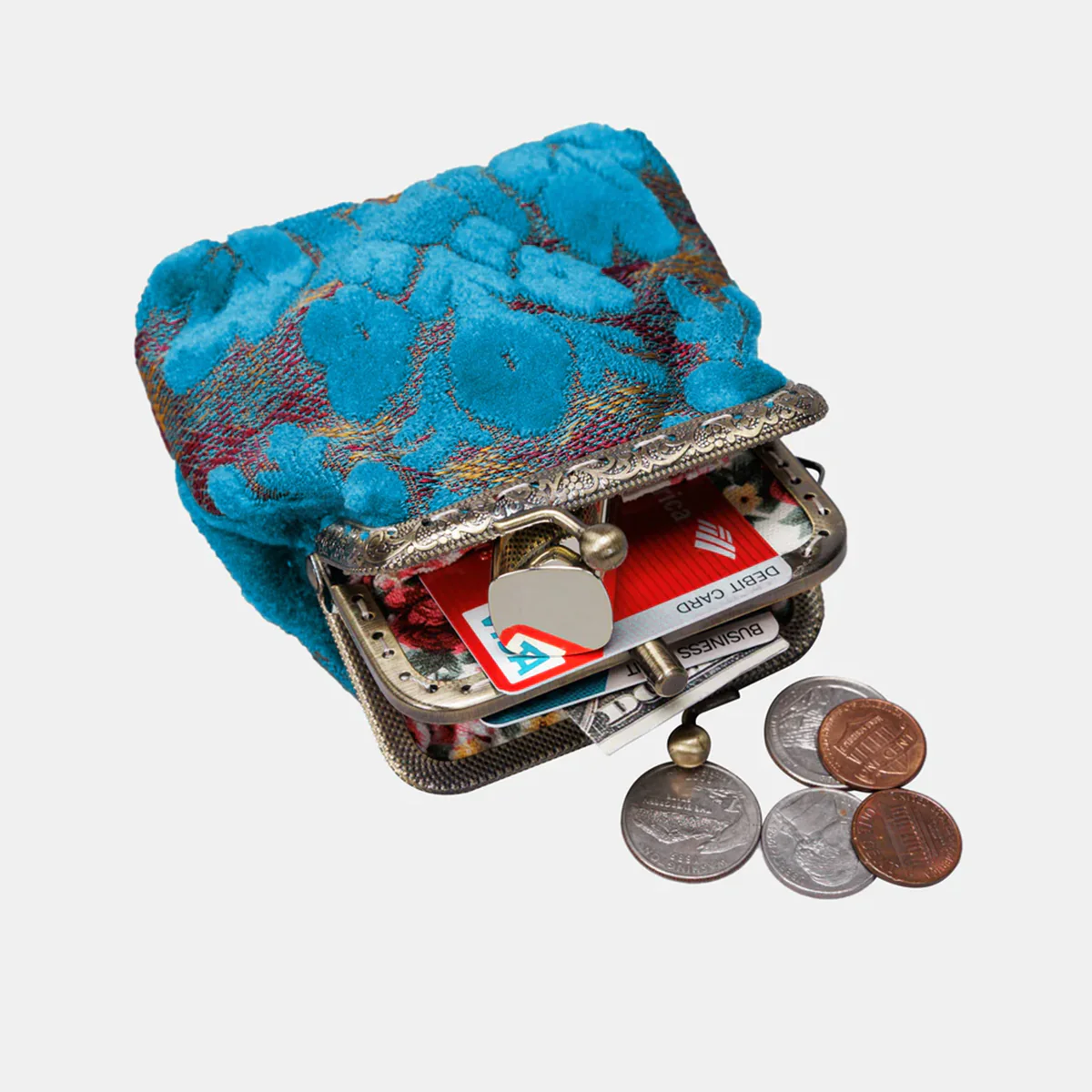 Burnout Velvet Aqua Blue Double Kiss Clasp Coin Purse - Image 5