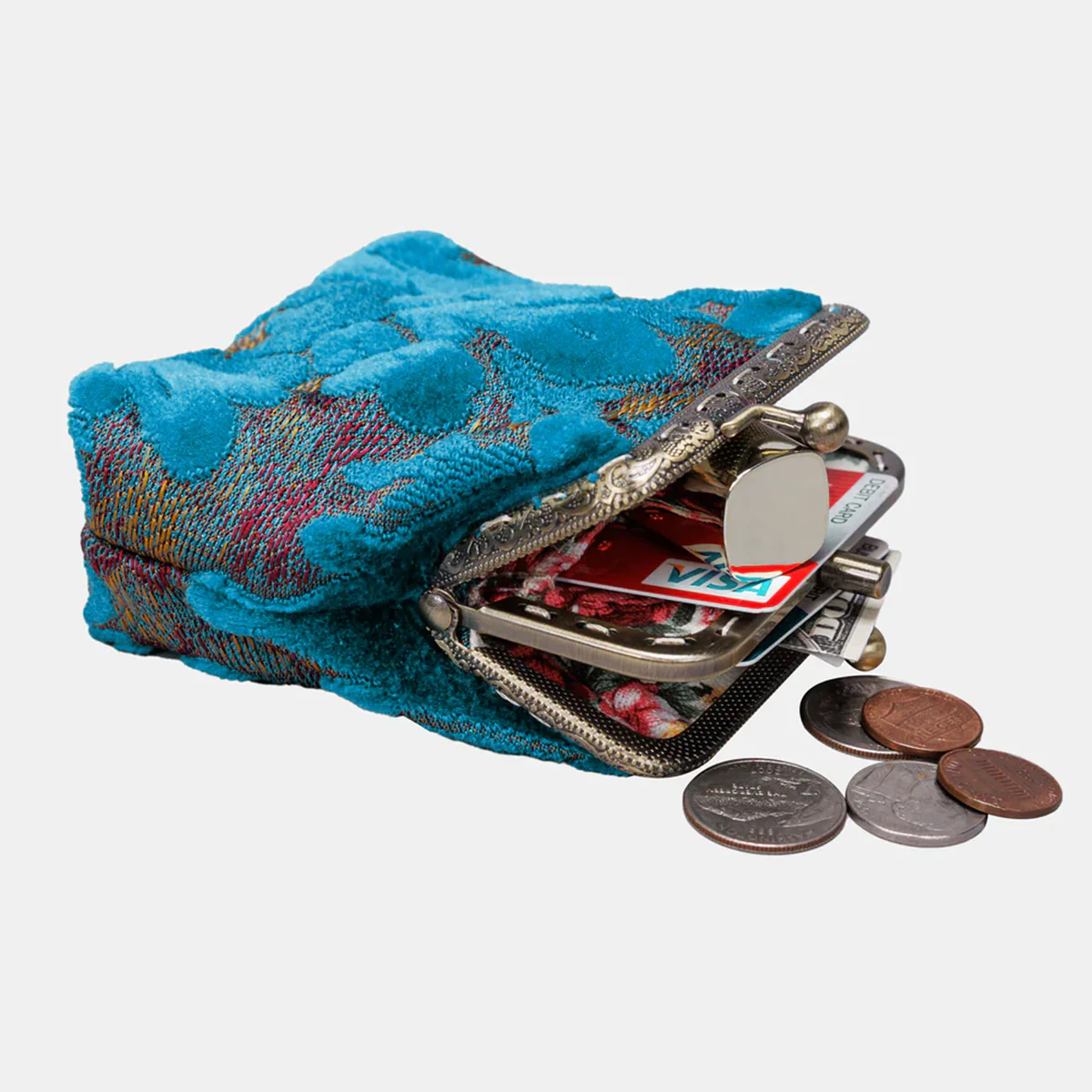 Burnout Velvet Aqua Blue Double Kiss Clasp Coin Purse - Image 6