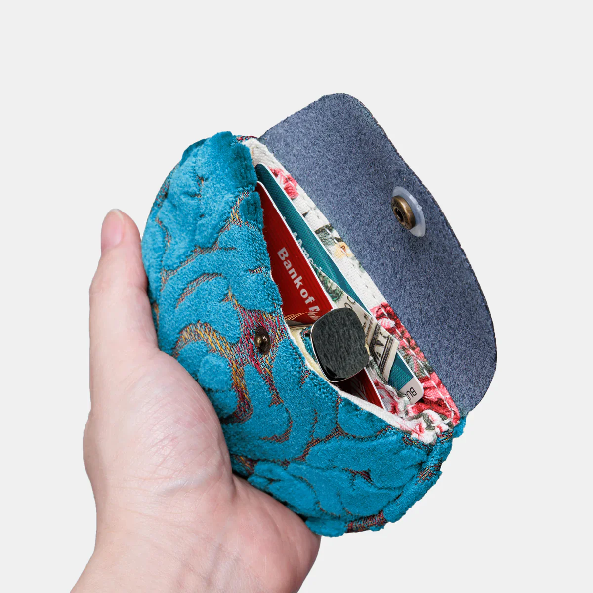 Burnout Velvet Aqua Blue Rosary Bag - Image 4