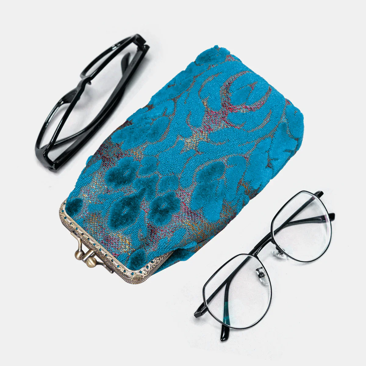 Burnout Velvet Aqua Blue Carpet Eyeglasses Case - Image 3