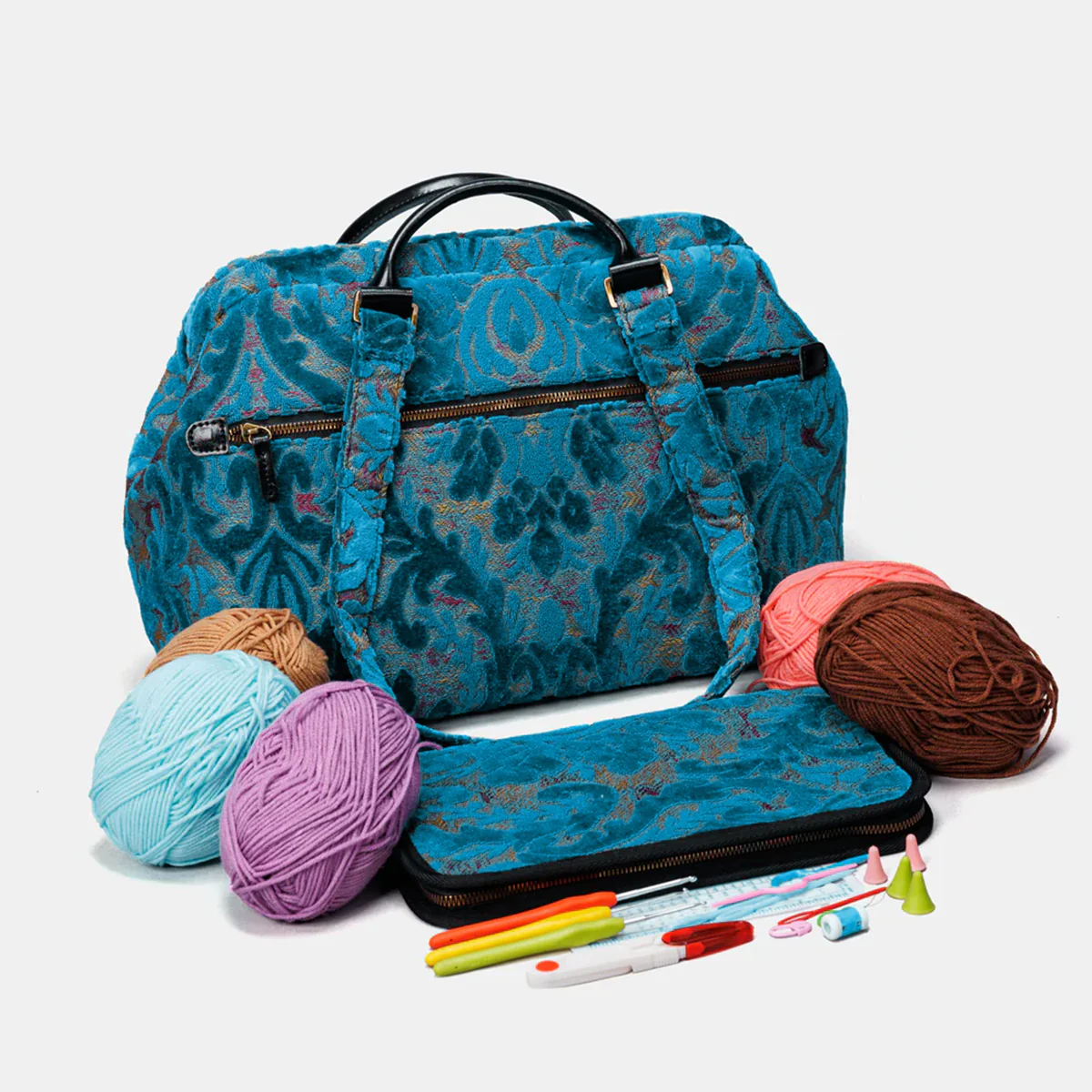 Burnout Velvet Aqua Blue Knitting Project Bag - Image 11
