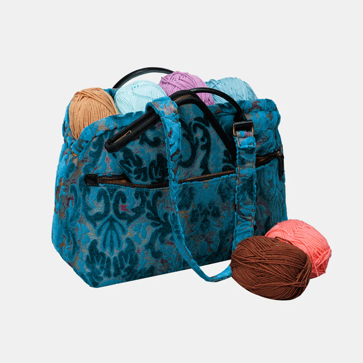 Burnout Velvet Aqua Blue Knitting Project Bag - Image 12