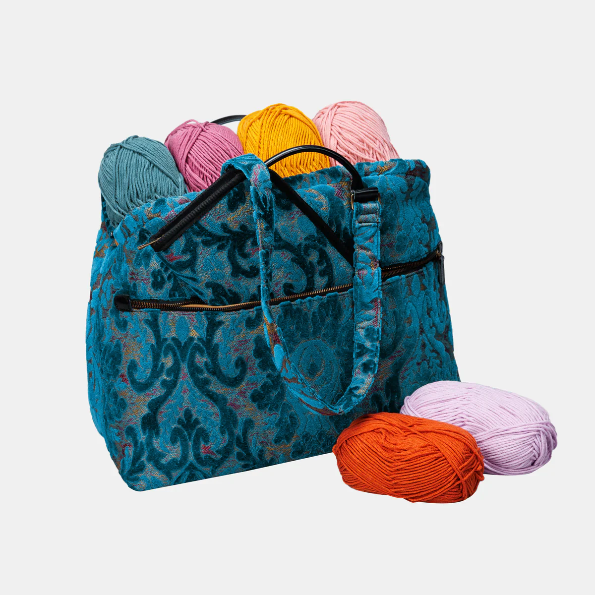Burnout Velvet Aqua Blue Knitting Project Bag - Image 9