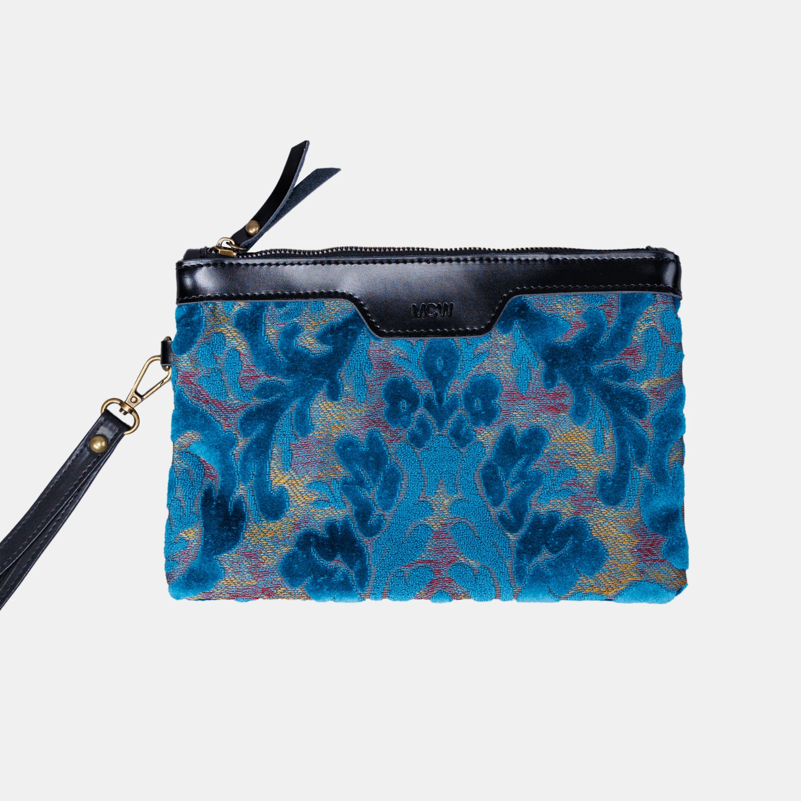 Burnout Velvet Aqua Blue Wristlet Clutch