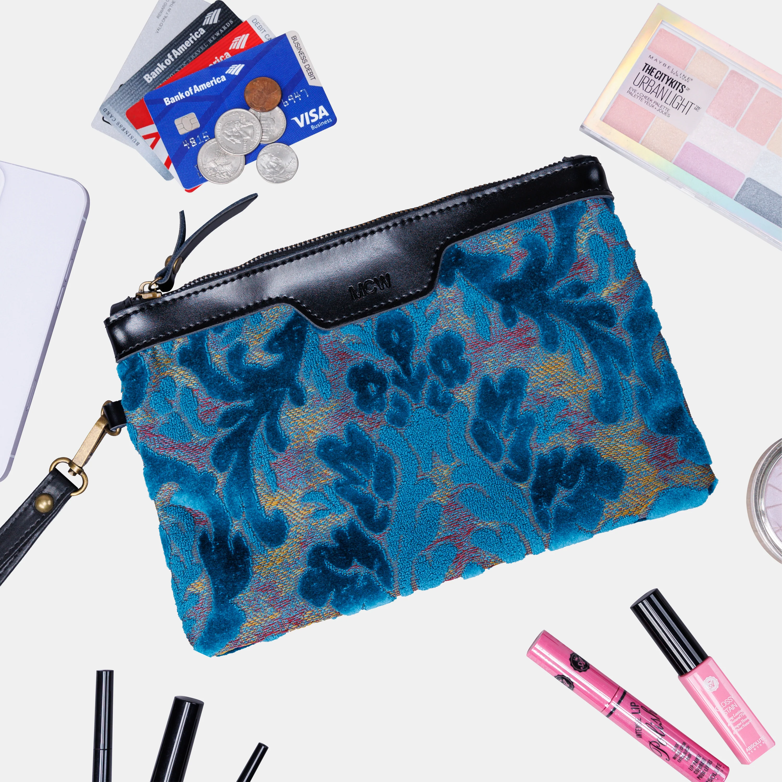 Burnout Velvet Aqua Blue Wristlet Clutch - Image 2