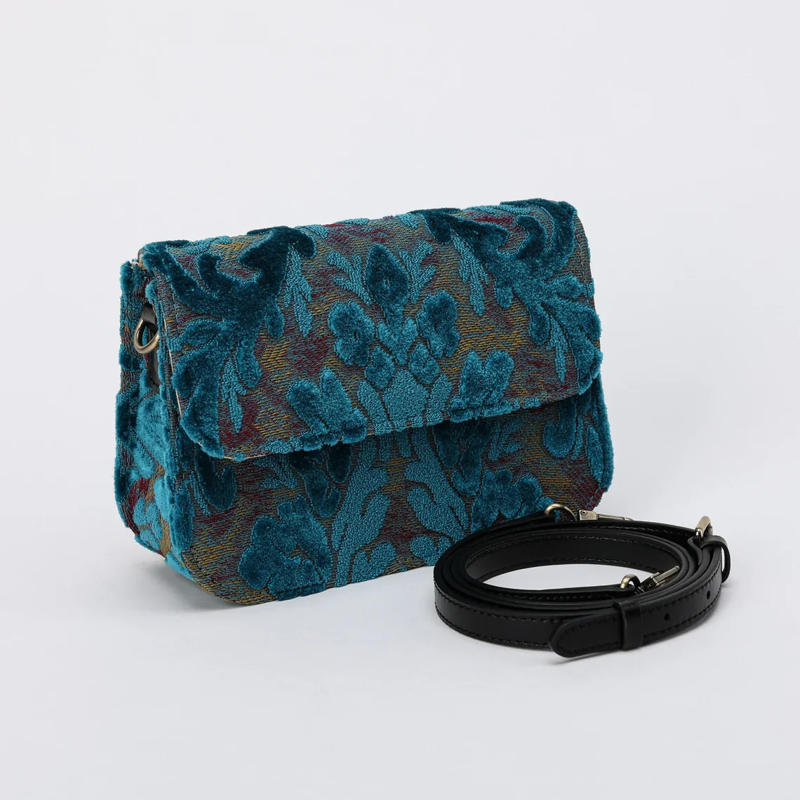 Burnout Velvet Aqua Blue Flap Crossbody Bag - Image 3