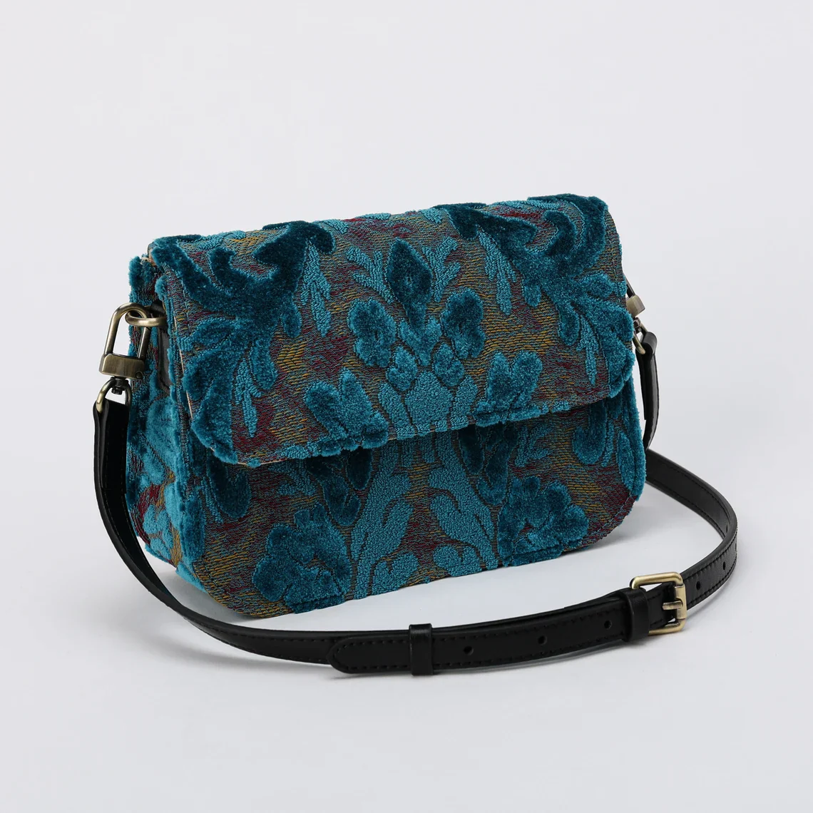 Burnout Velvet Aqua Blue Flap Crossbody Bag - Image 4