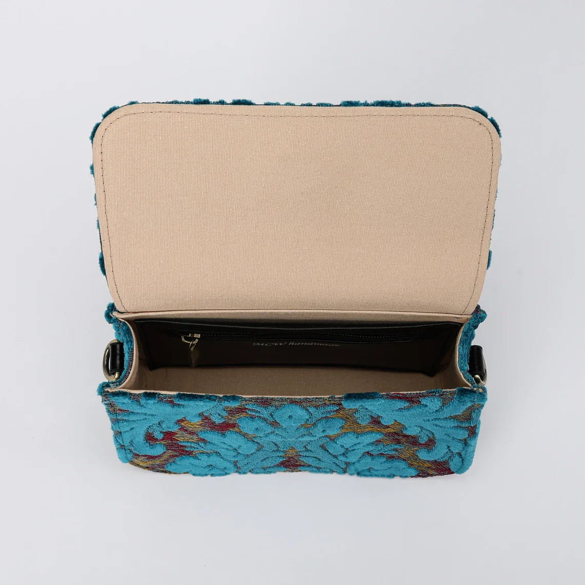 Burnout Velvet Aqua Blue Flap Crossbody Bag - Image 7