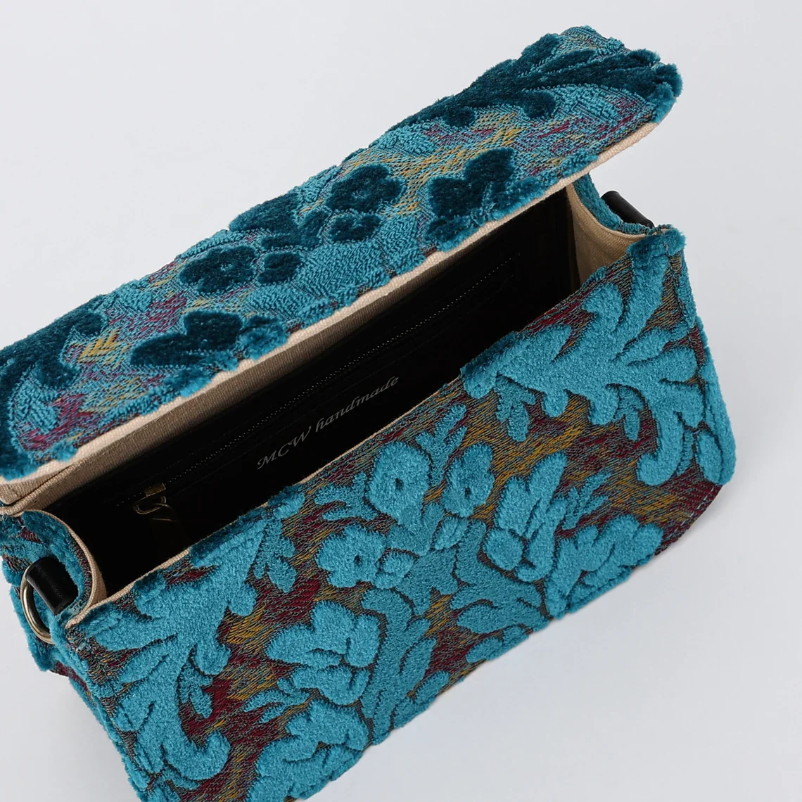 Burnout Velvet Aqua Blue Flap Crossbody Bag - Image 8