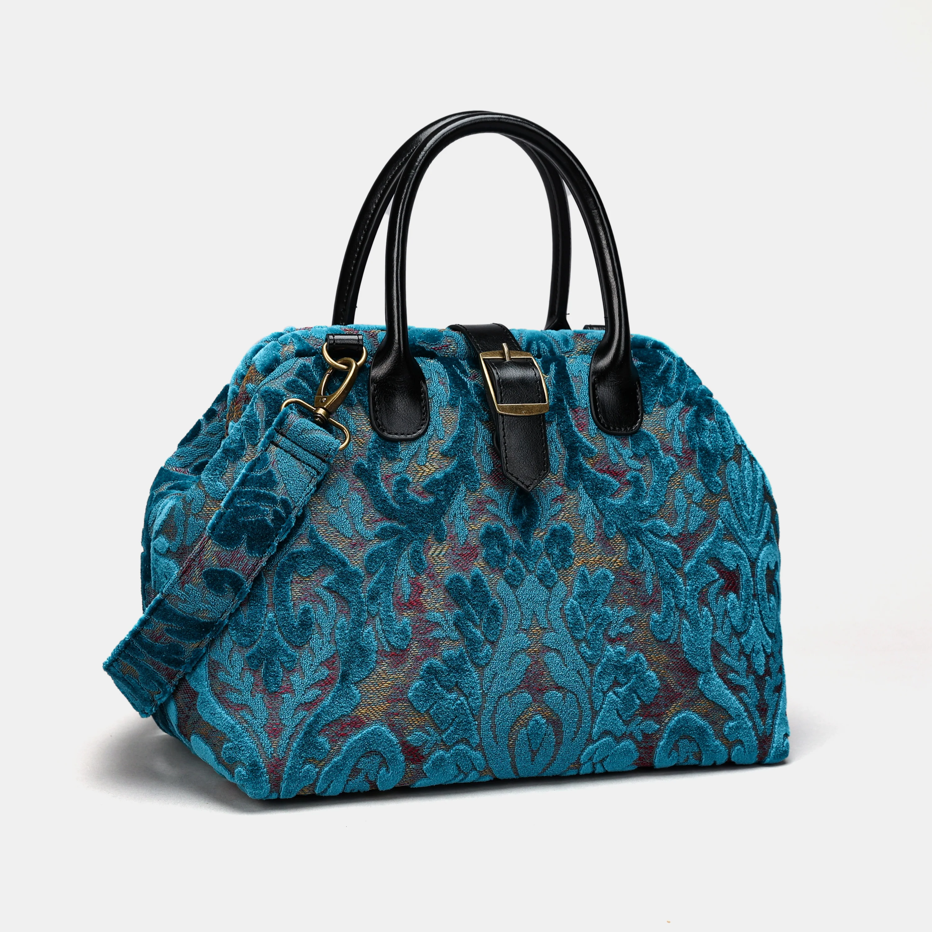 Burnout Velvet Aqua Blue Carpet Handbag Purse - Image 3