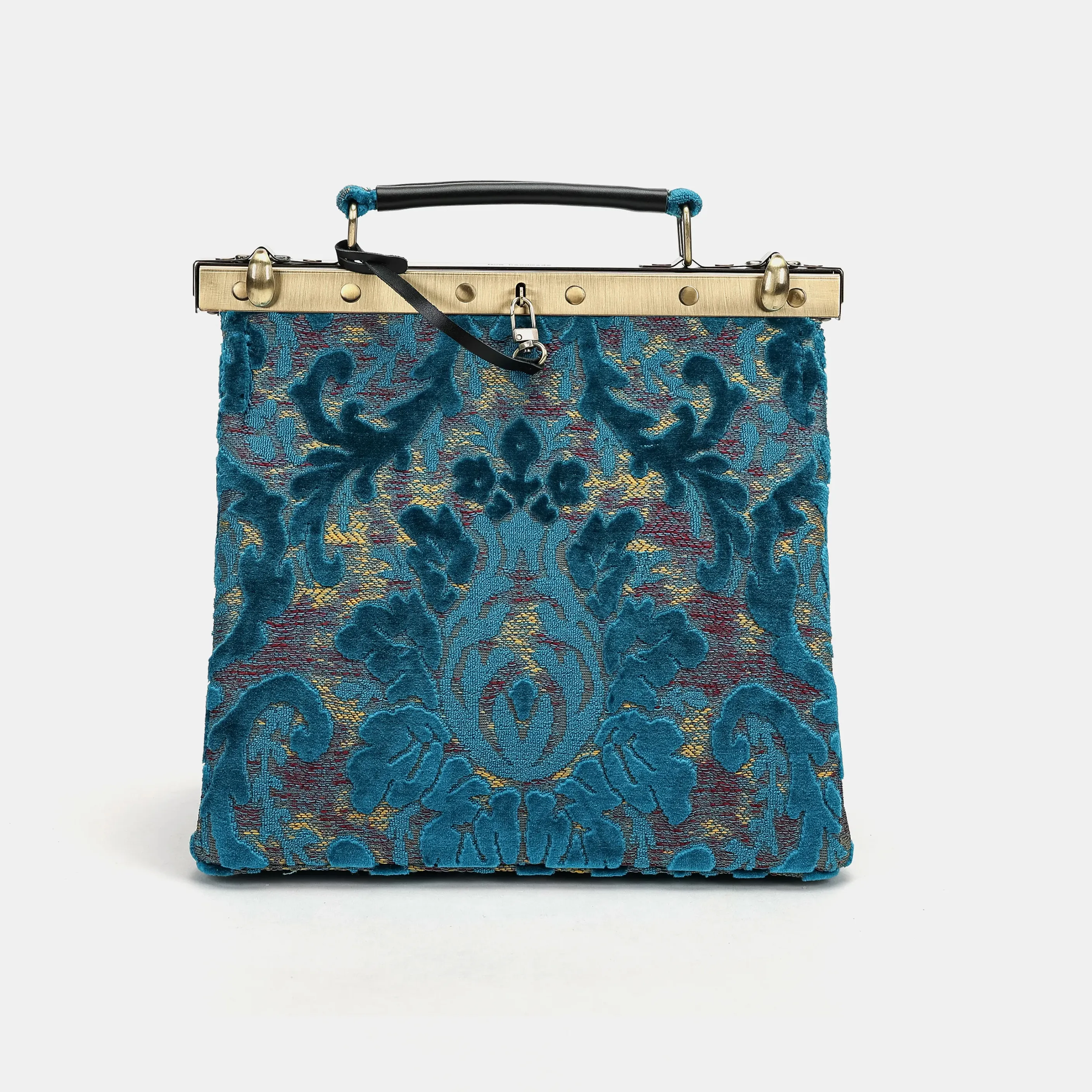 Burnout Velvet Aqua Blue Cecile Carpet Purse Gladstone Bag