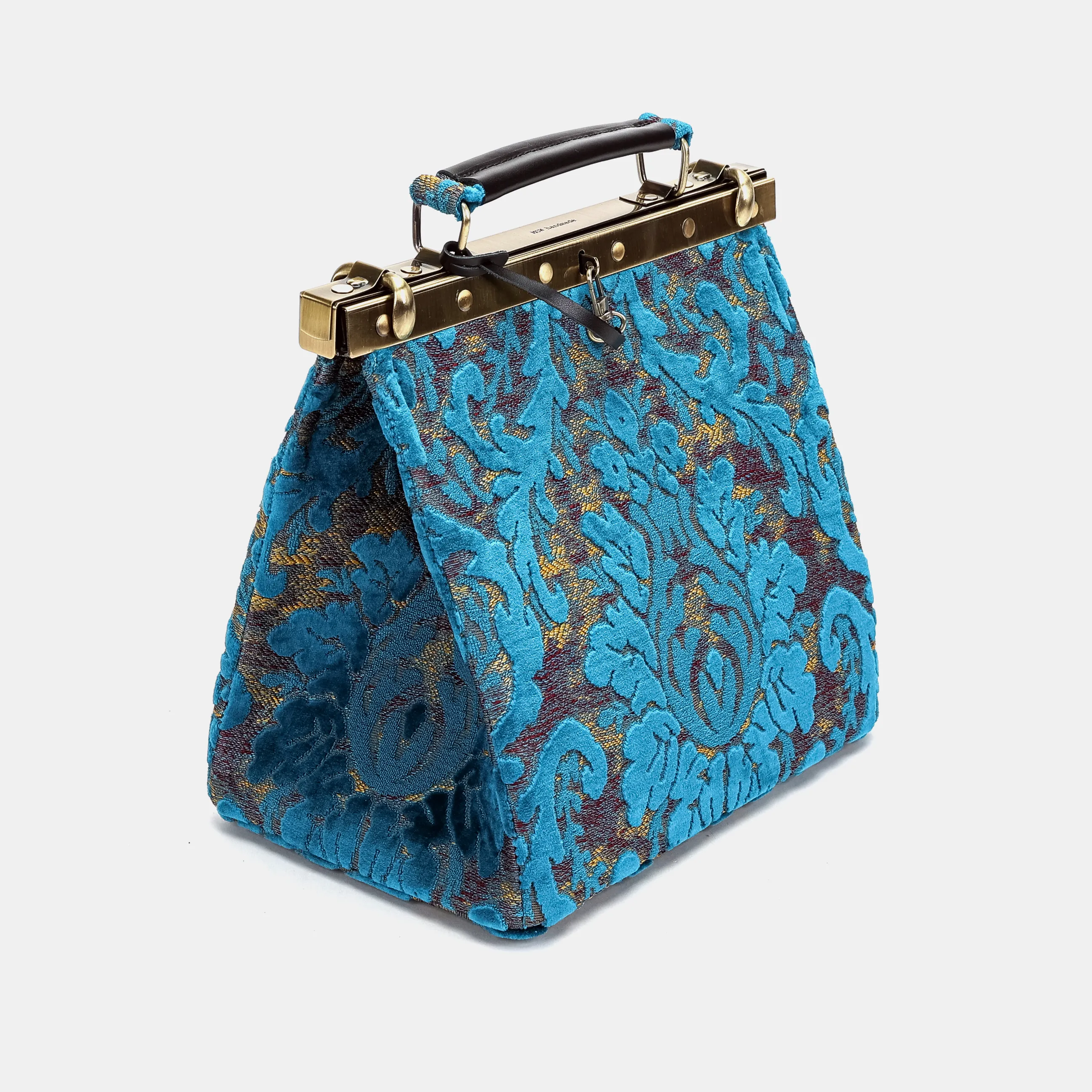 Burnout Velvet Aqua Blue Cecile Carpet Purse Gladstone Bag - Image 4