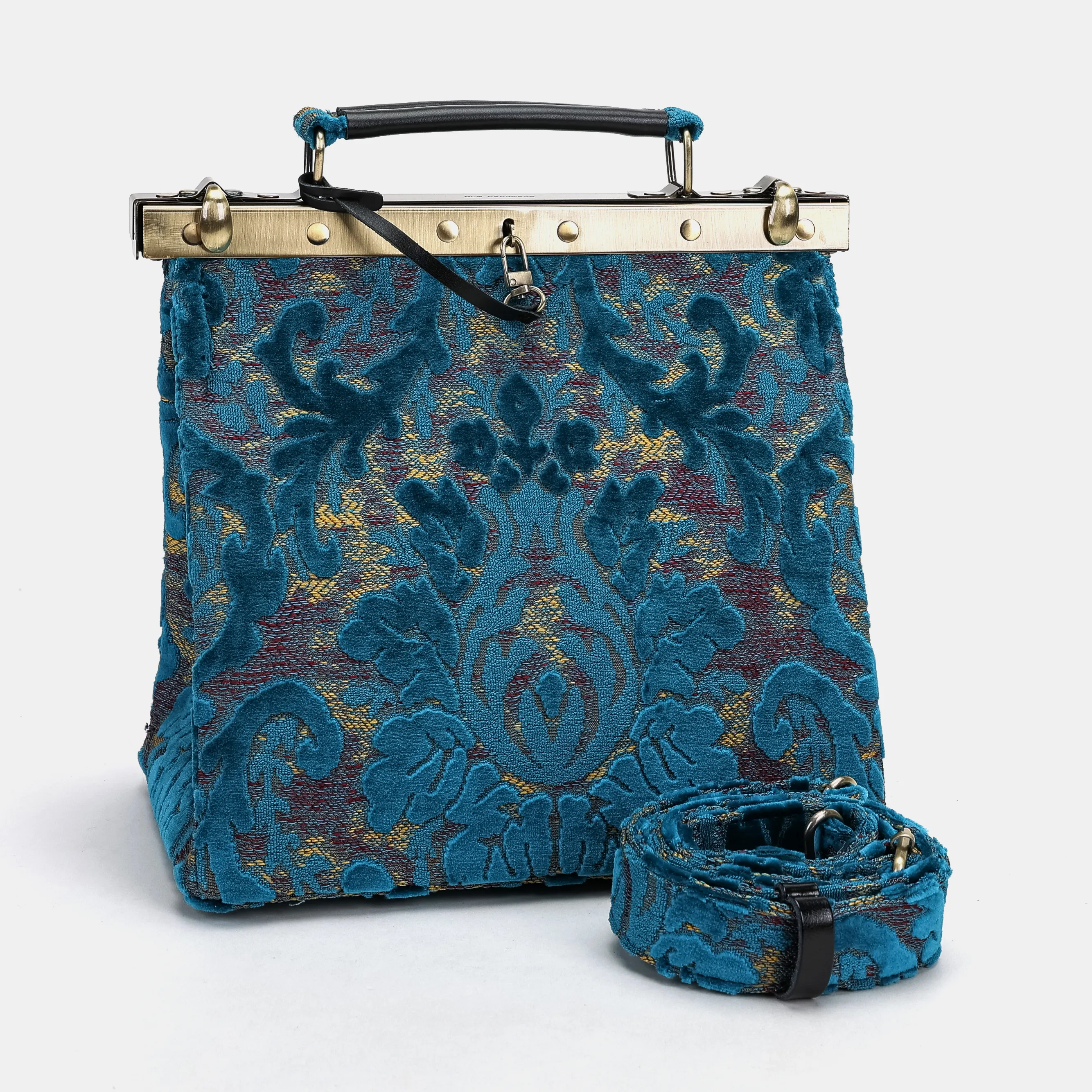 Burnout Velvet Aqua Blue Cecile Carpet Purse Gladstone Bag - Image 5