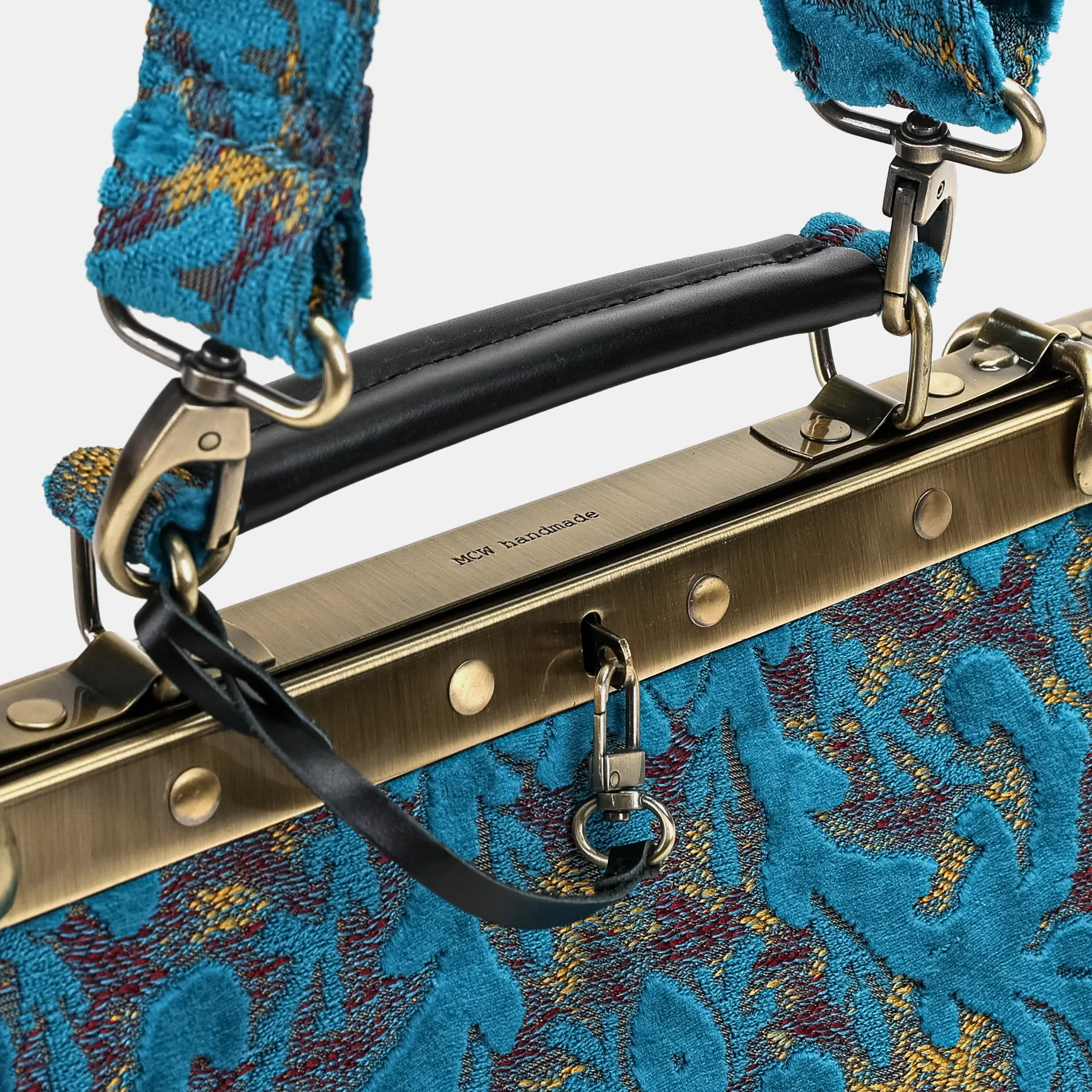 Burnout Velvet Aqua Blue Cecile Carpet Purse Gladstone Bag - Image 6