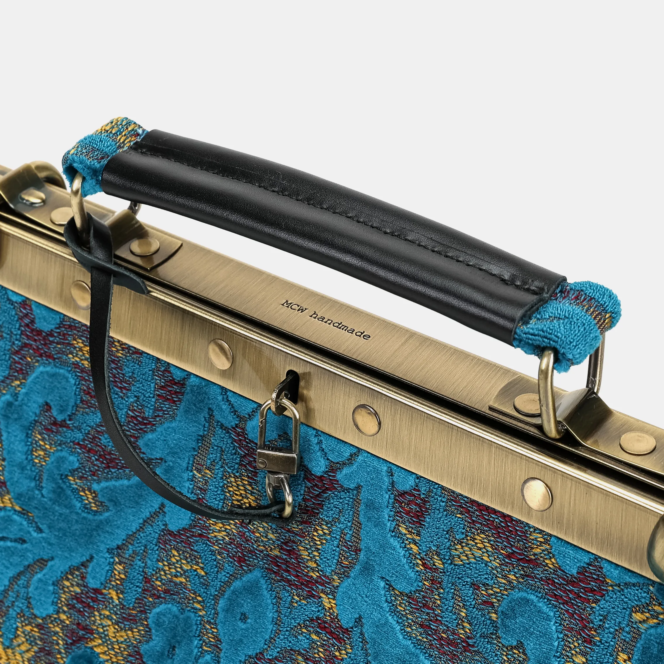 Burnout Velvet Aqua Blue Cecile Carpet Purse Gladstone Bag - Image 7