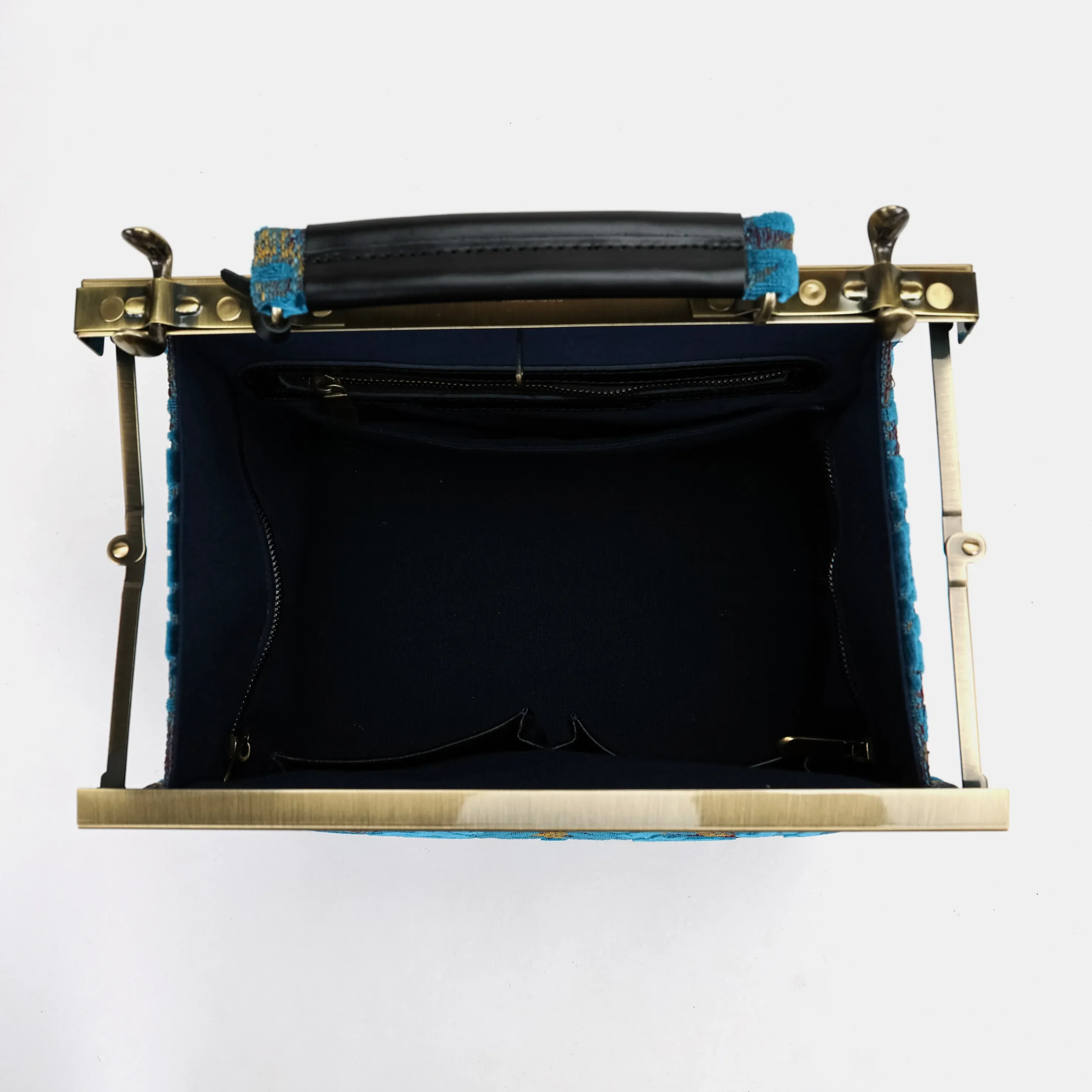 Burnout Velvet Aqua Blue Cecile Carpet Purse Gladstone Bag - Image 8