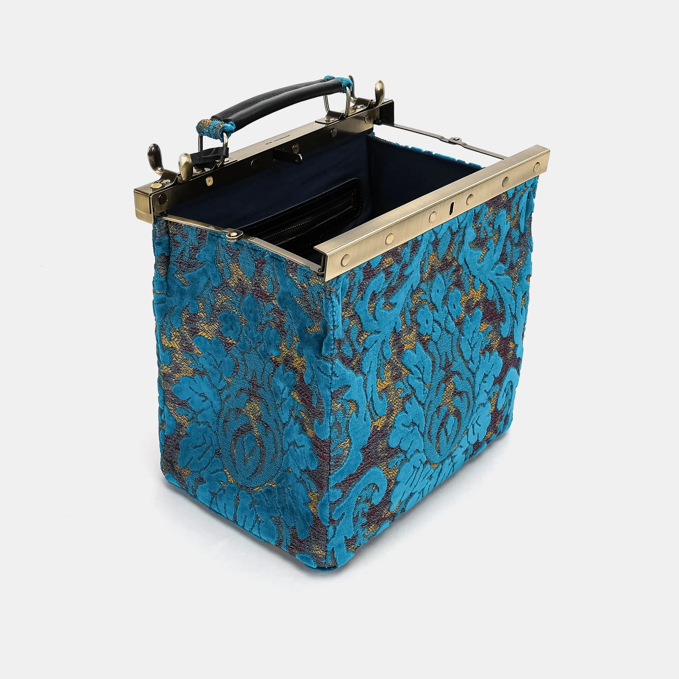 Burnout Velvet Aqua Blue Cecile Carpet Purse Gladstone Bag - Image 9