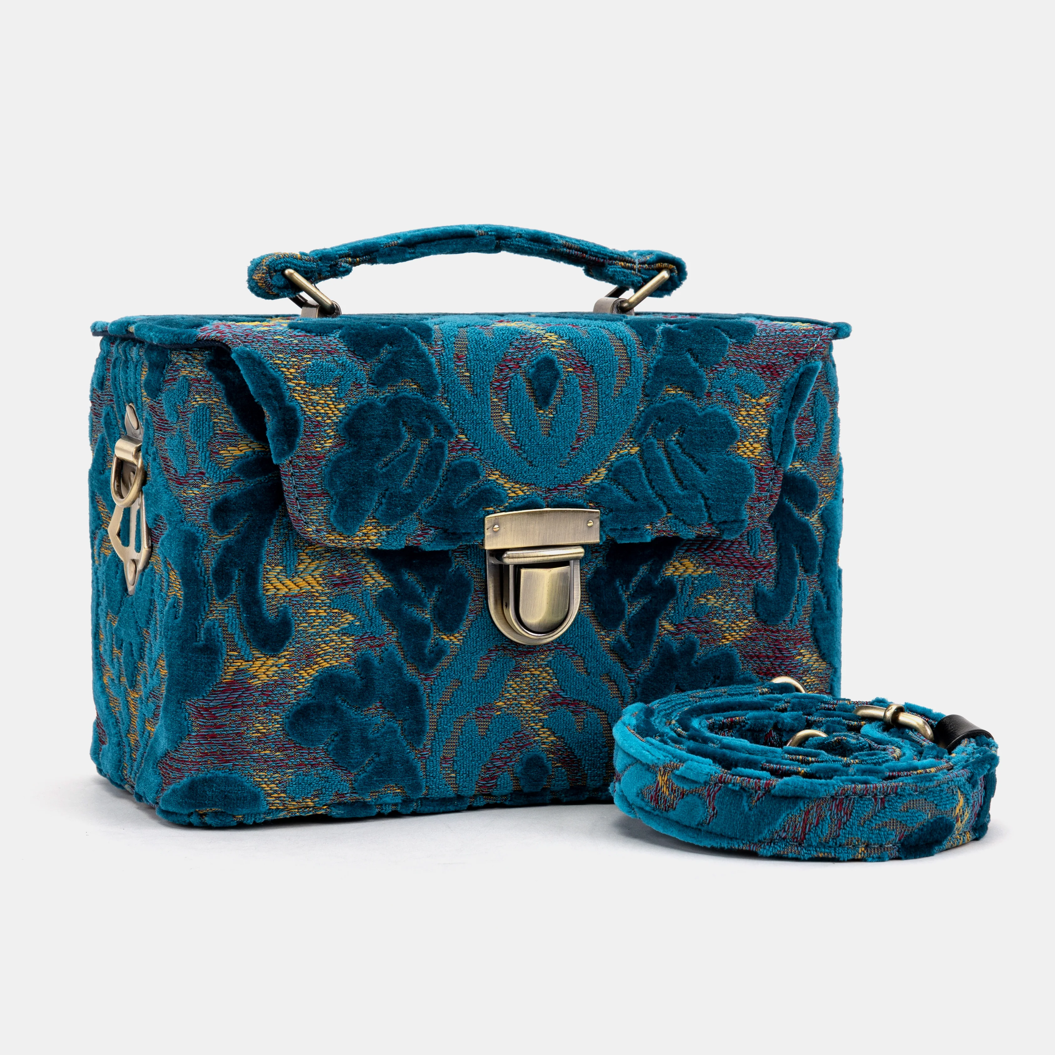 Burnout Velvet Aqua Blue Clara Medium Train Case Purse