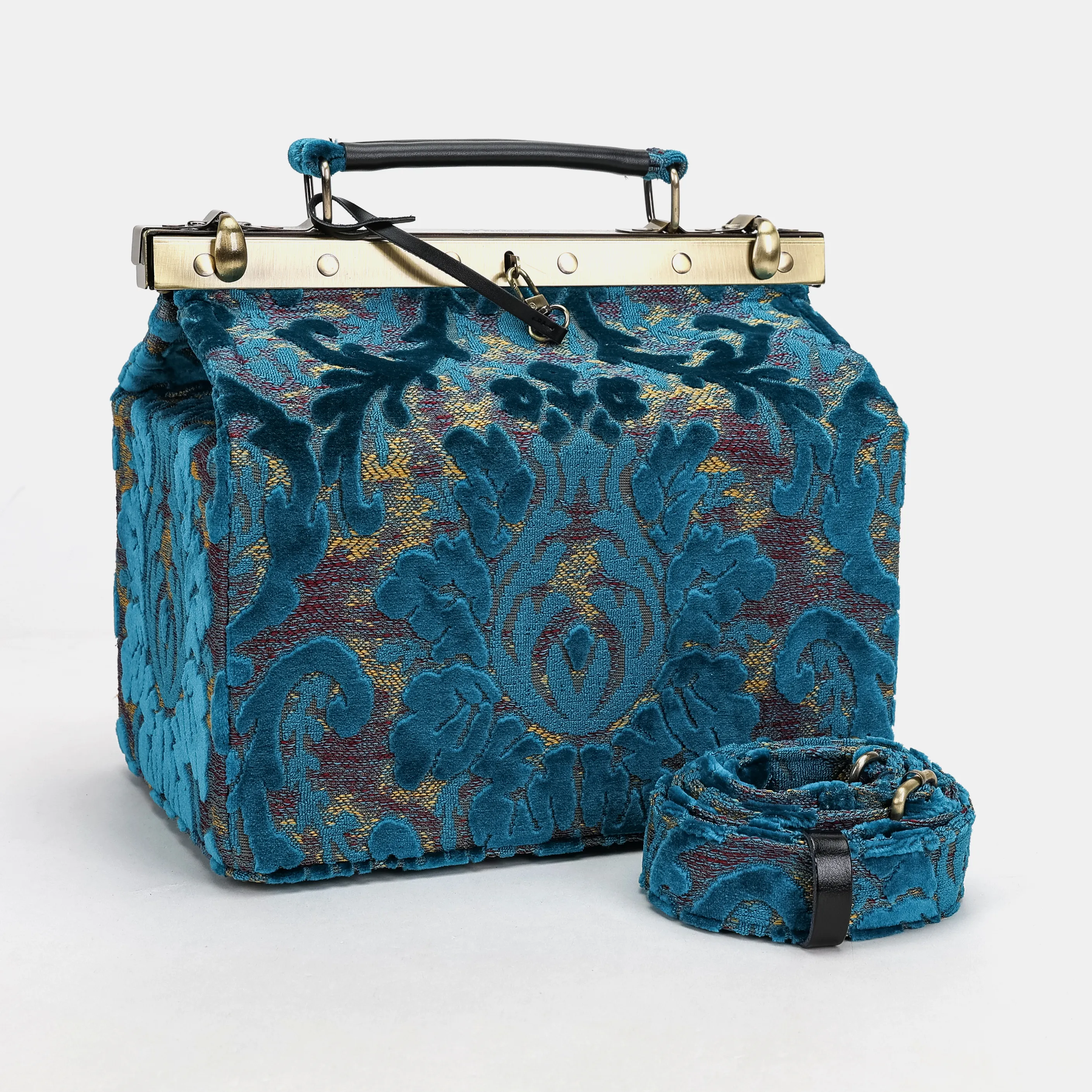 Burnout Velvet Aqua Blue Vivienne Carpet Purse Gladstone Bag - Image 5