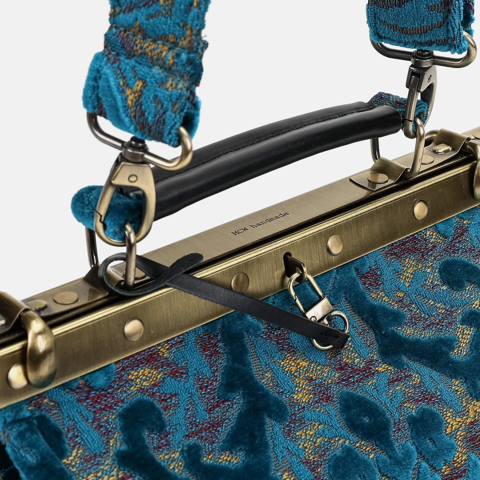 Burnout Velvet Aqua Blue Vivienne Carpet Purse Gladstone Bag - Image 6