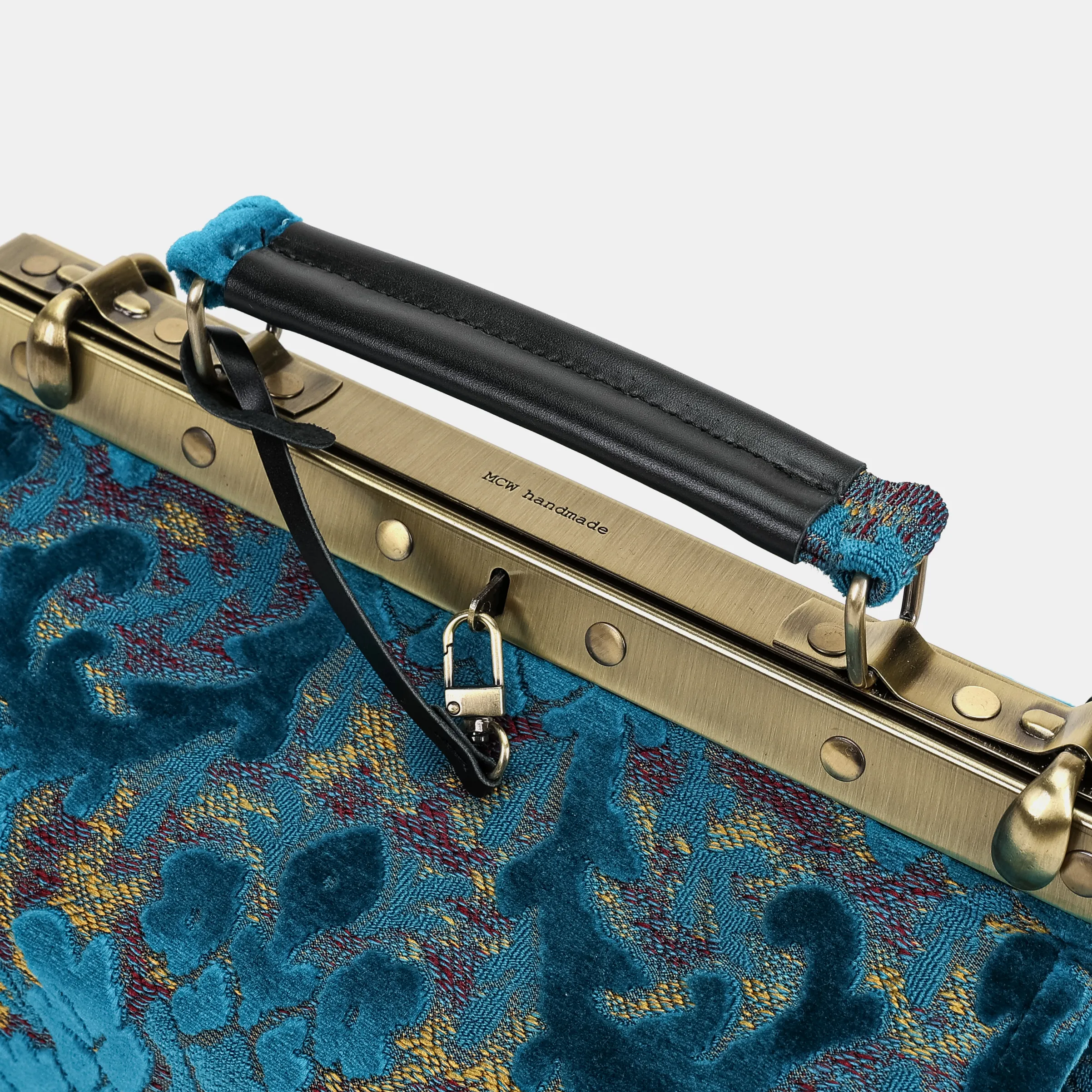 Burnout Velvet Aqua Blue Vivienne Carpet Purse Gladstone Bag - Image 7