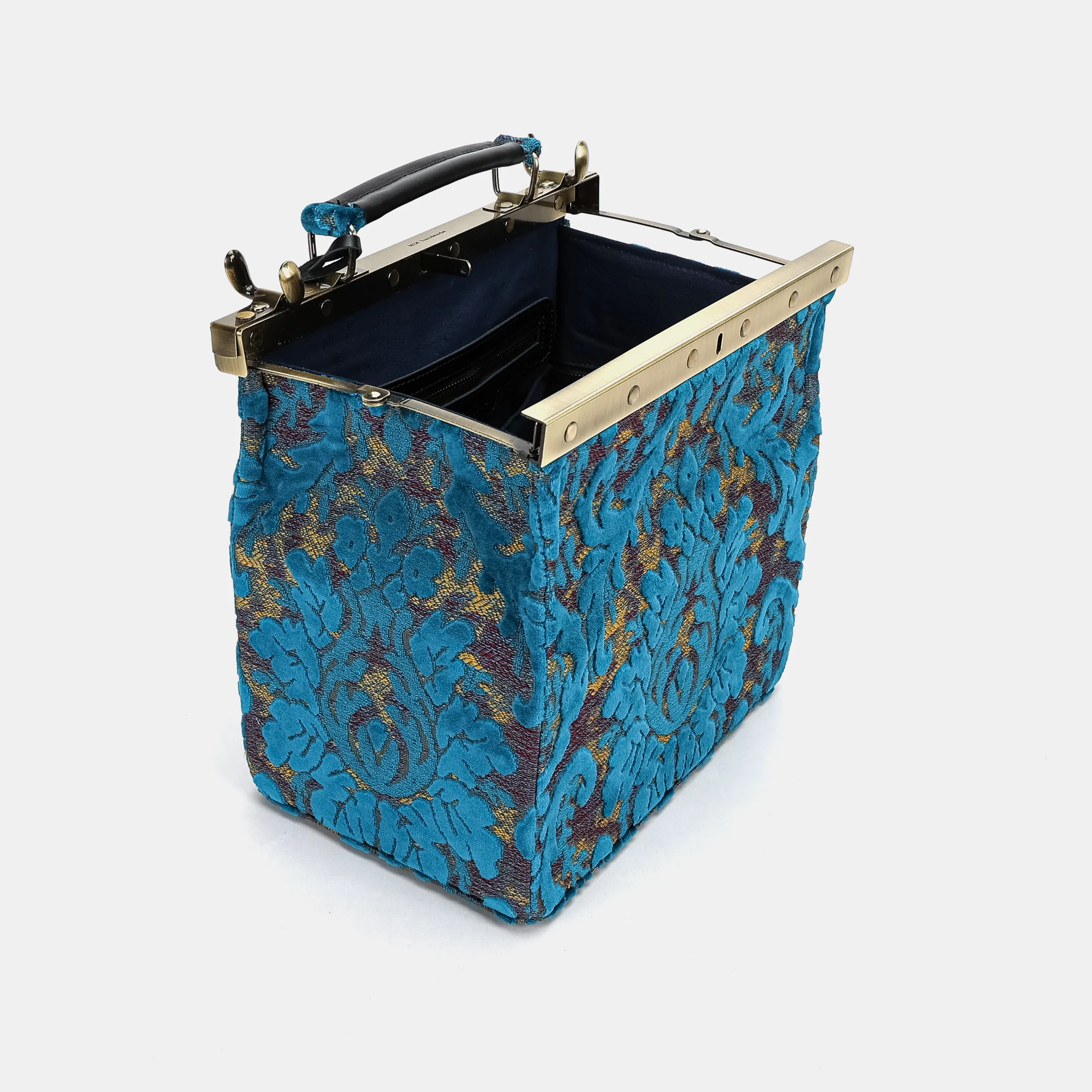 Burnout Velvet Aqua Blue Vivienne Carpet Purse Gladstone Bag - Image 9