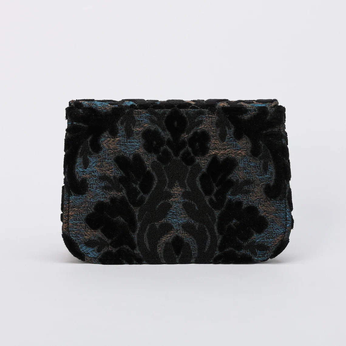 Burnout Velvet Black Flap Crossbody Bag - Image 6