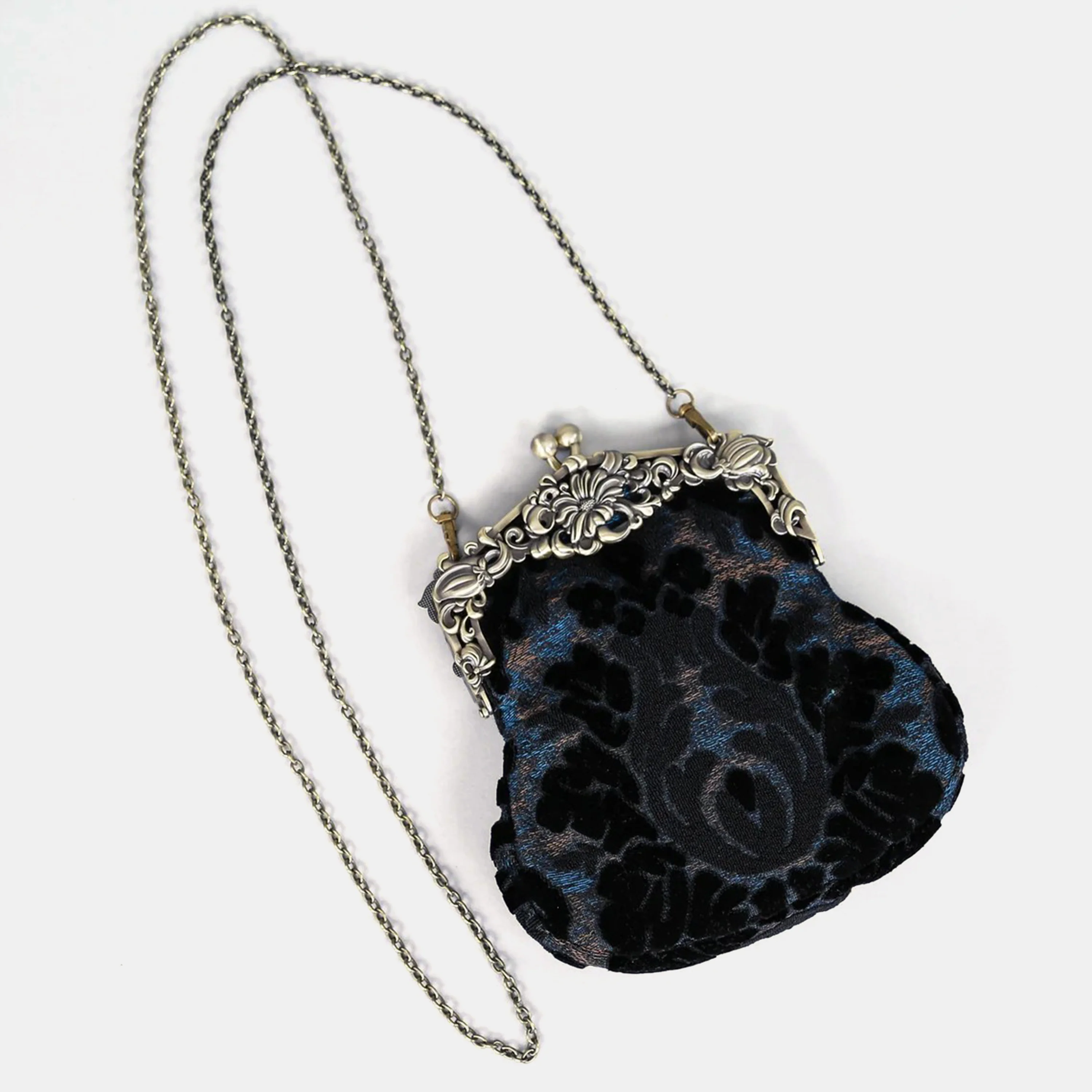Burnout Velvet Black Chatelaine Purse Large - Image 3