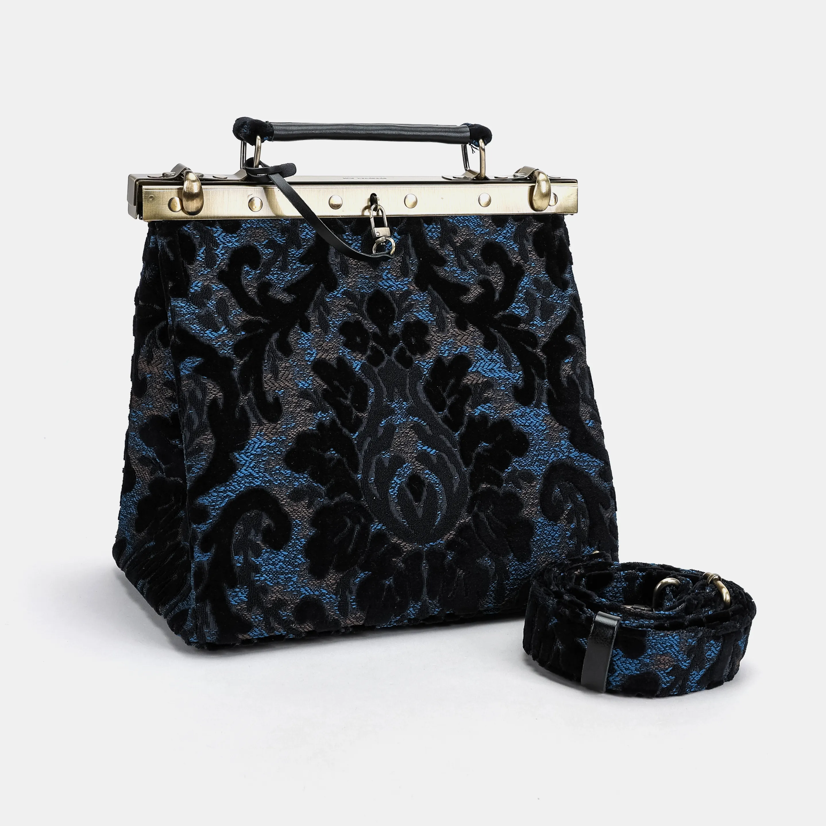 Burnout Velvet Black Cecile Carpet Purse Gladstone Bag - Image 5