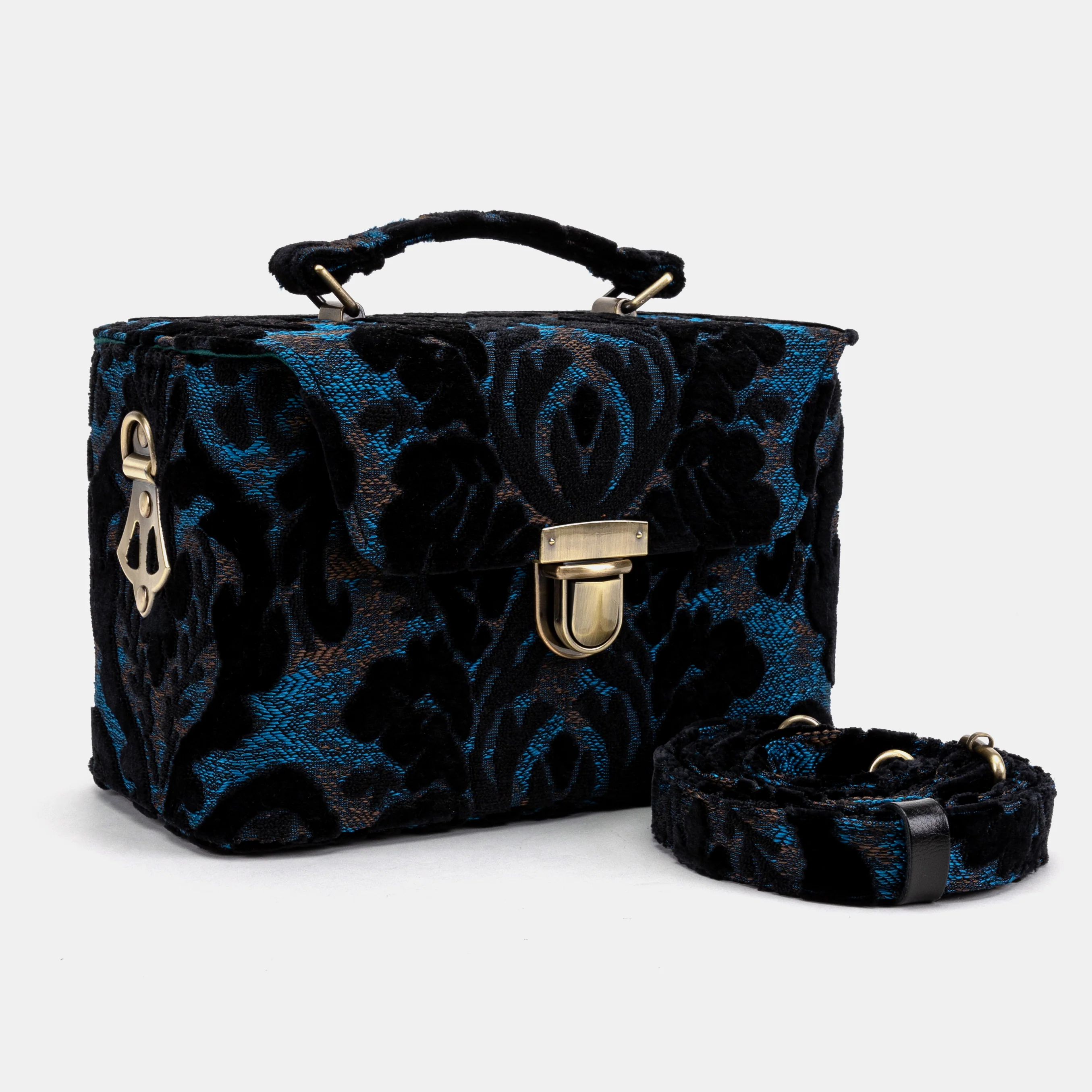 Burnout Velvet Black Clara Medium Train Case Purse