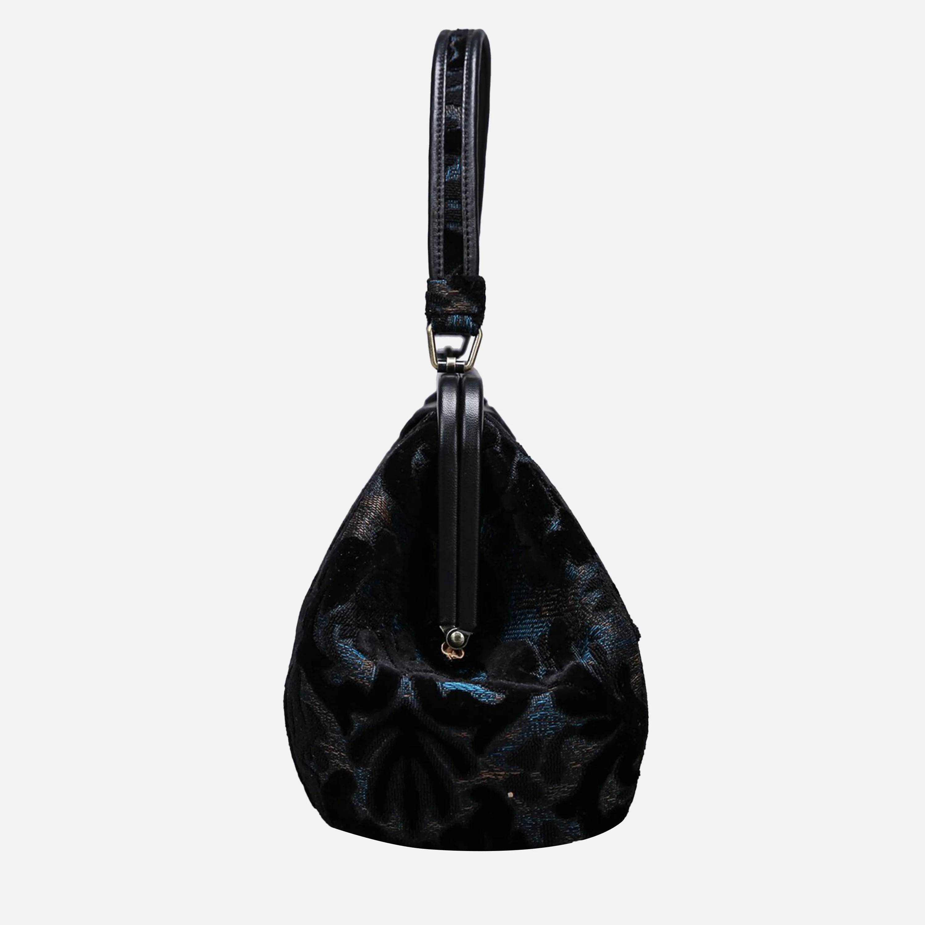 Burnout Velvet Black Top Handle Purse - Image 4