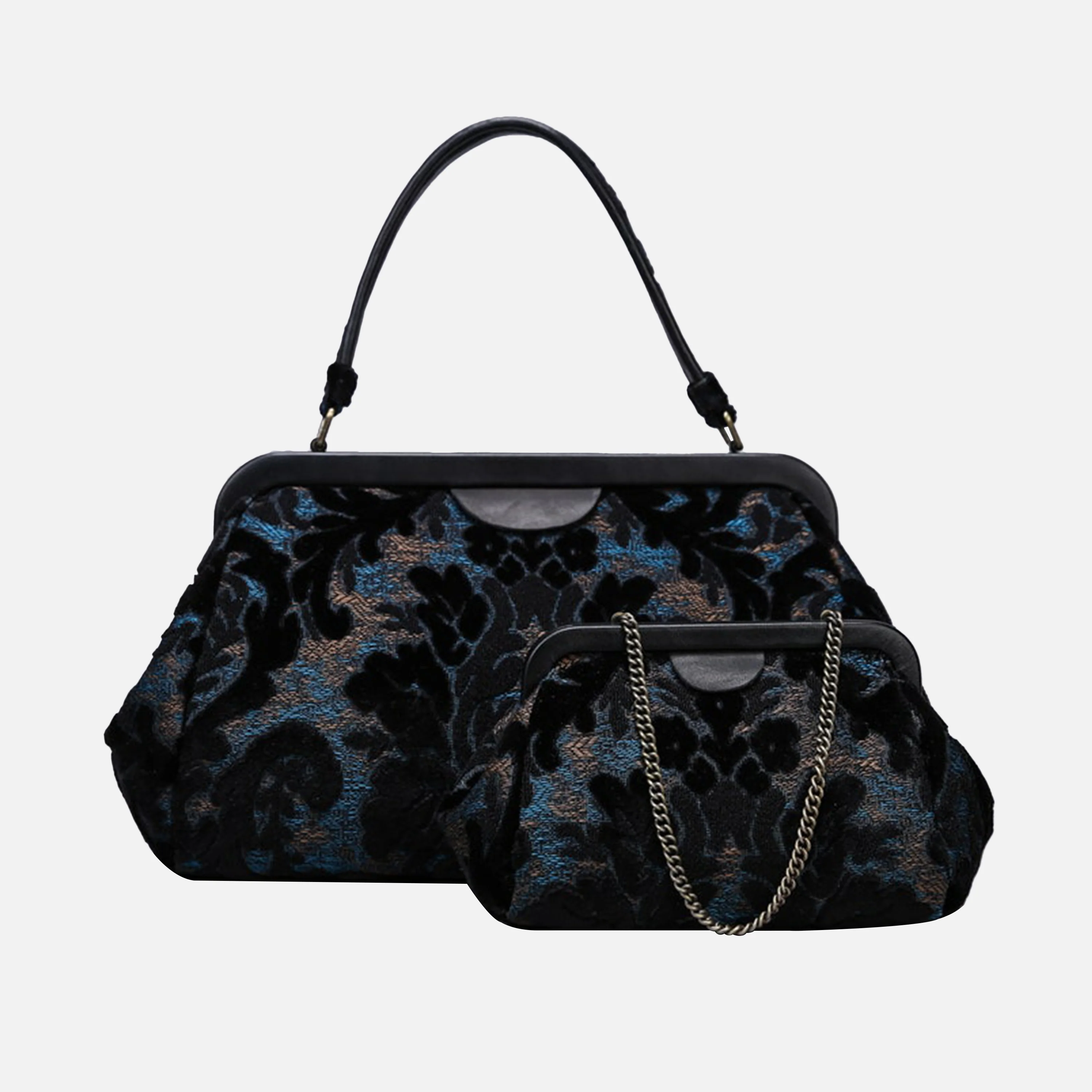 Burnout Velvet Black Top Handle Purse - Image 7
