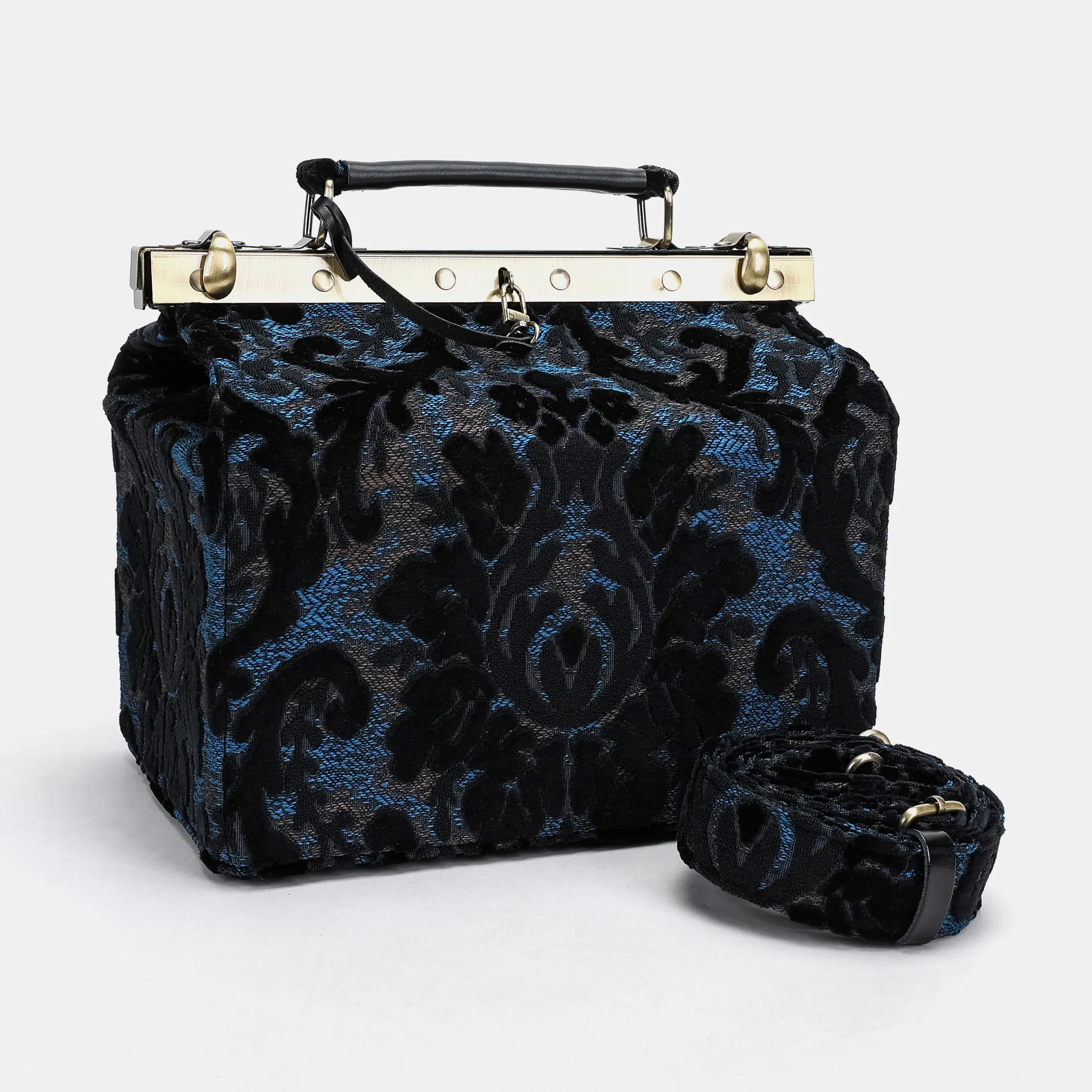 Burnout Velvet Black Vivienne Carpet Purse Gladstone Bag - Image 5