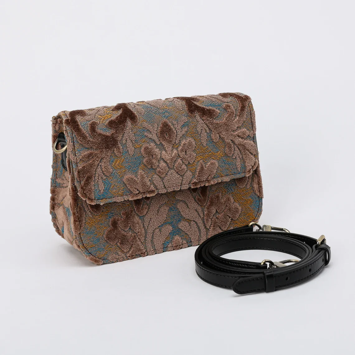 Burnout Velvet Camel Flap Crossbody Bag - Image 3