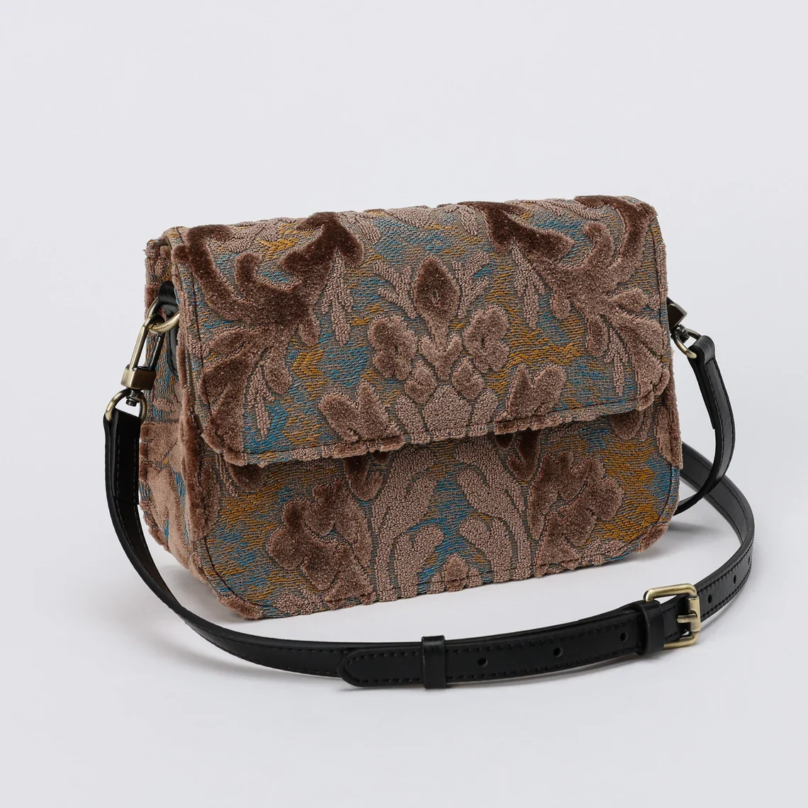 Burnout Velvet Camel Flap Crossbody Bag - Image 4