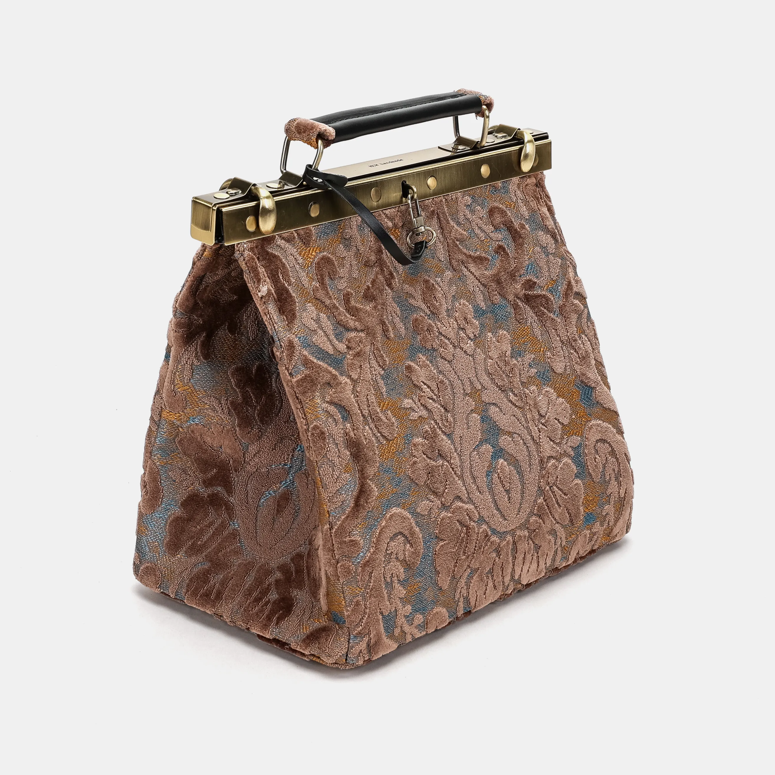 Burnout Velvet Camel Cecile Carpet Purse Gladstone Bag - Image 4