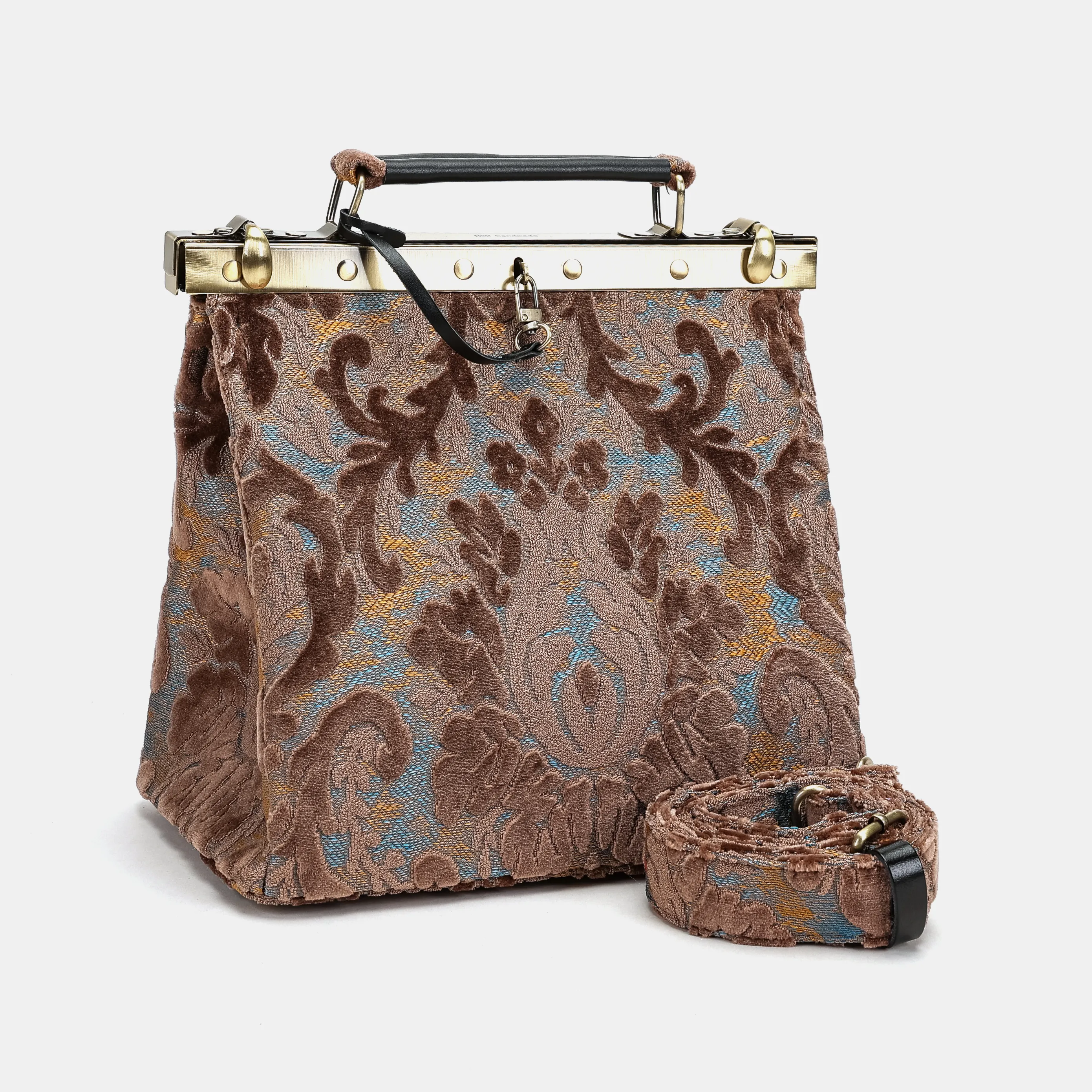 Burnout Velvet Camel Cecile Carpet Purse Gladstone Bag - Image 5