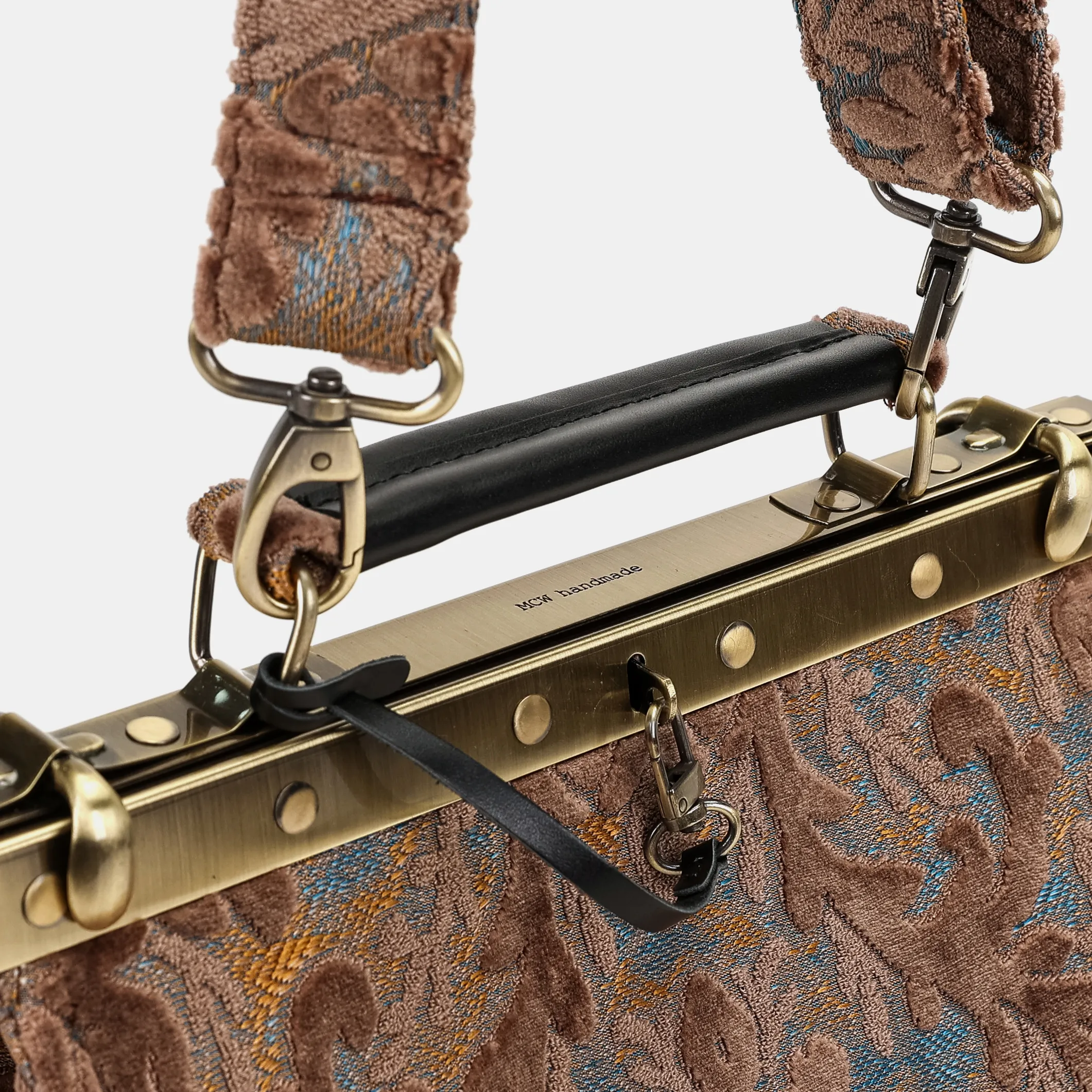 Burnout Velvet Camel Cecile Carpet Purse Gladstone Bag - Image 6