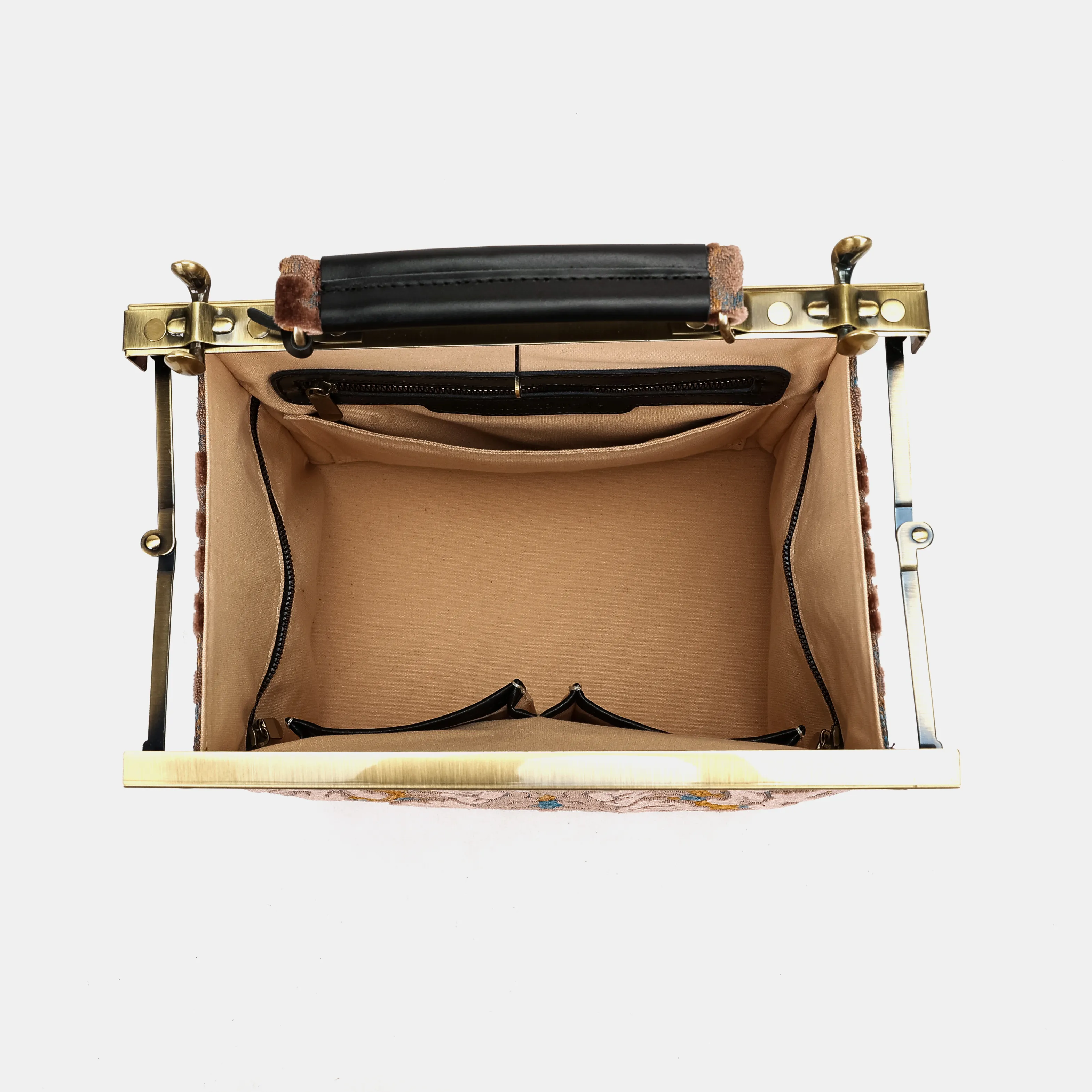 Burnout Velvet Camel Cecile Carpet Purse Gladstone Bag - Image 8